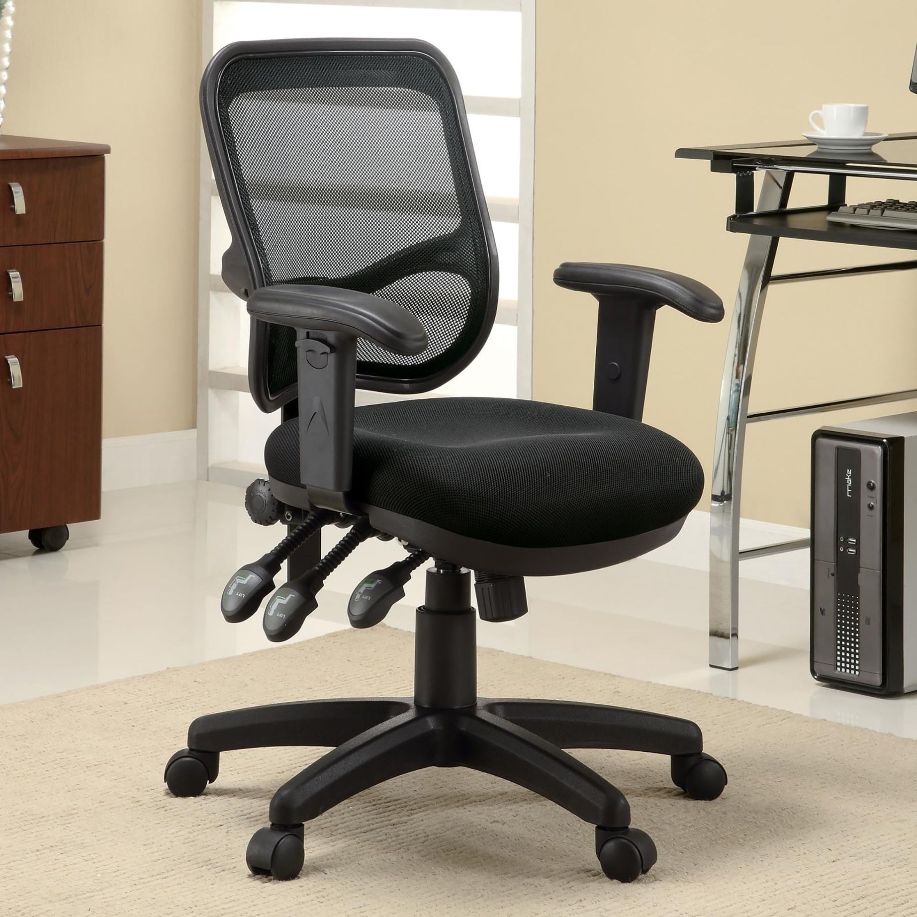 Black Swivel Office Chair with Armrest--1