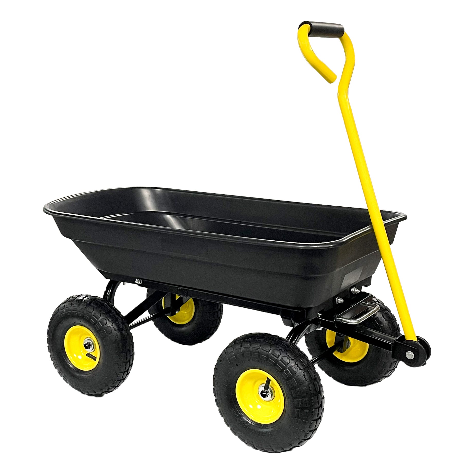 Garden Dump Cart with Steel Frame Outdoor Wagon with 10 Inch Pneumatic Tires, 55L Capacity, Black--1