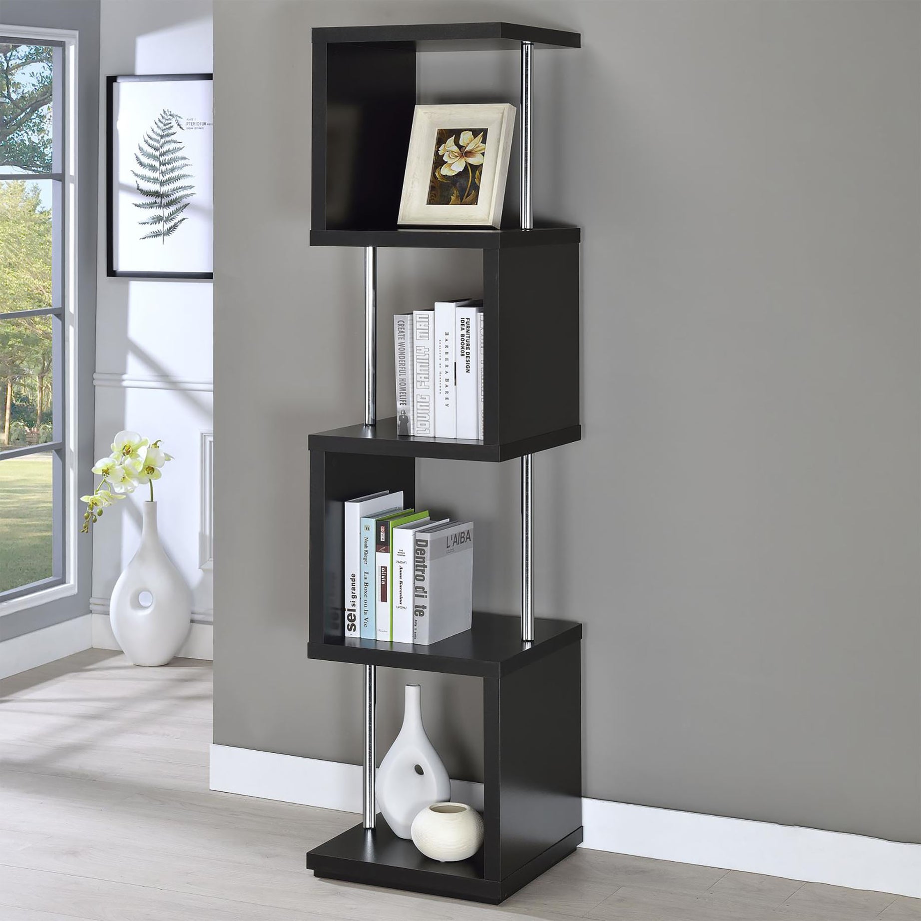 Black and Chrome 4-Tier Bookcase--1