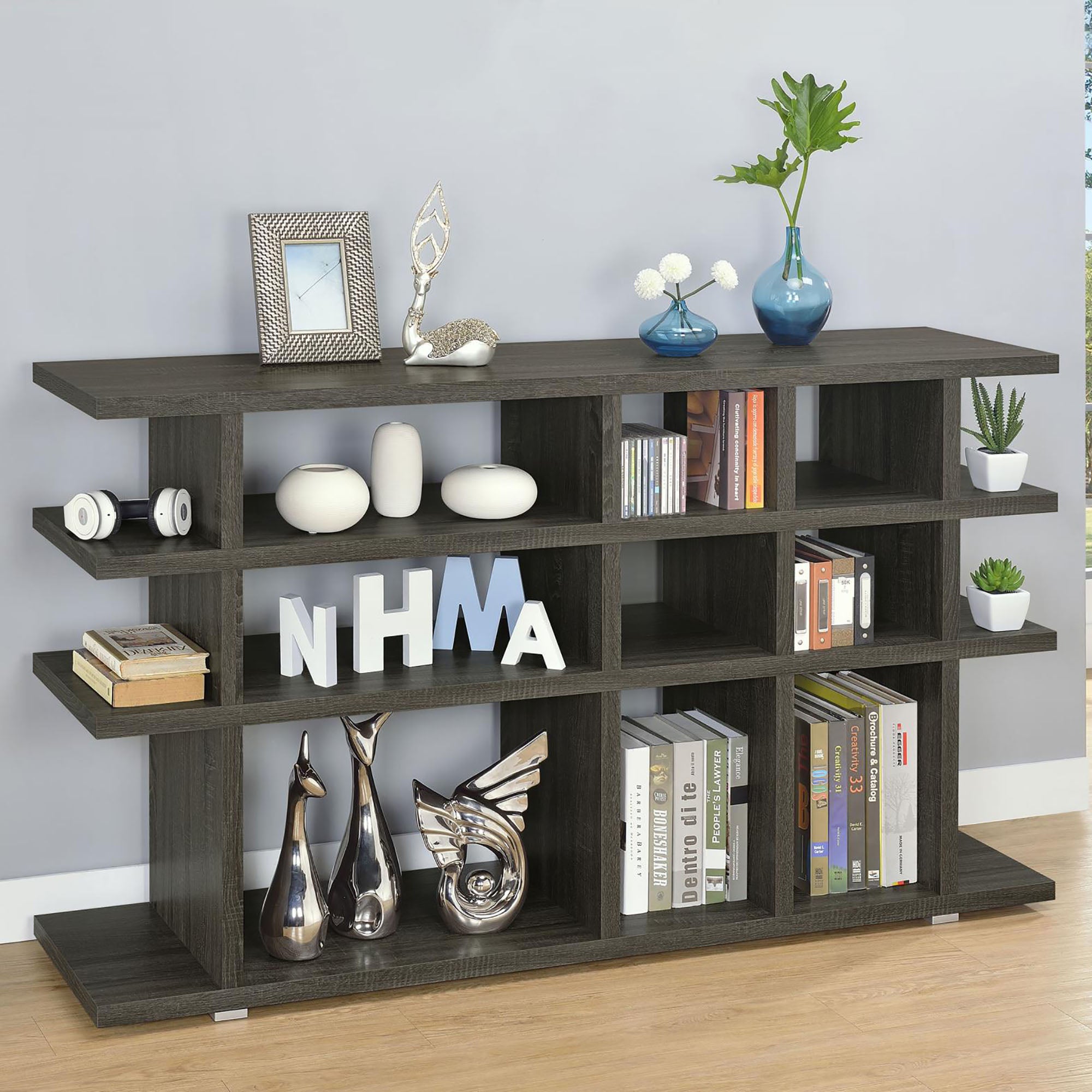 Weathered Grey 3-Tier Open Back Bookcase--1