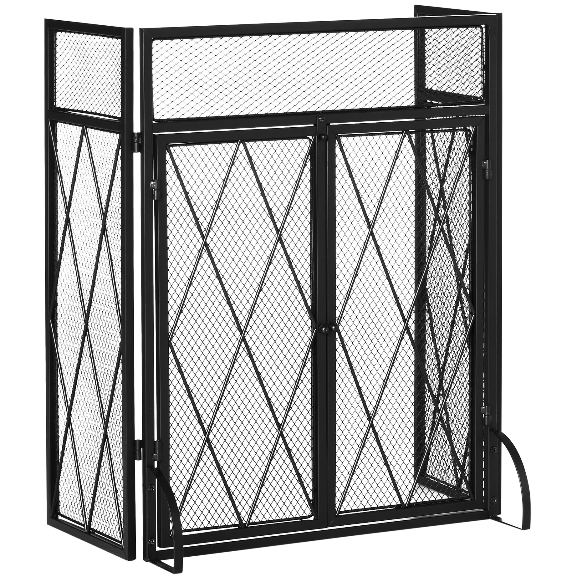 3-Panel Folding Fireplace Screen for Wood Burning with Double Doors, Home Heavy Duty Steel Fire Spark Guard, 47.25" x 31", Black--1