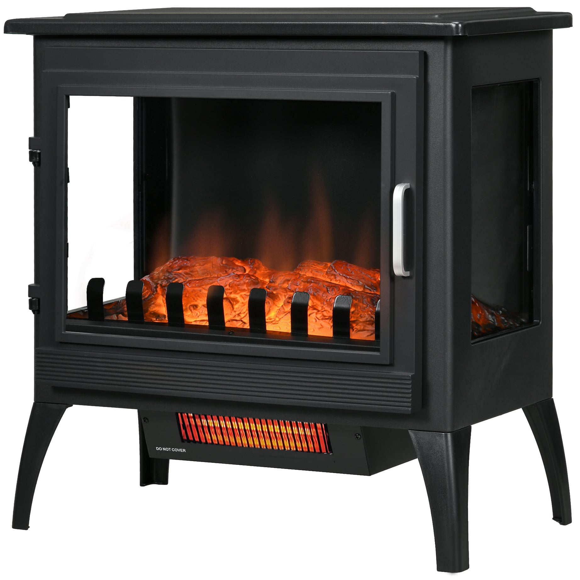 24" Electric Fireplace Stove, Freestanding Infrared Fire Place Heater with Realistic Logs Flame, Adjustable Temperature, Overheat Protection, 1000W/1500W, Black--1