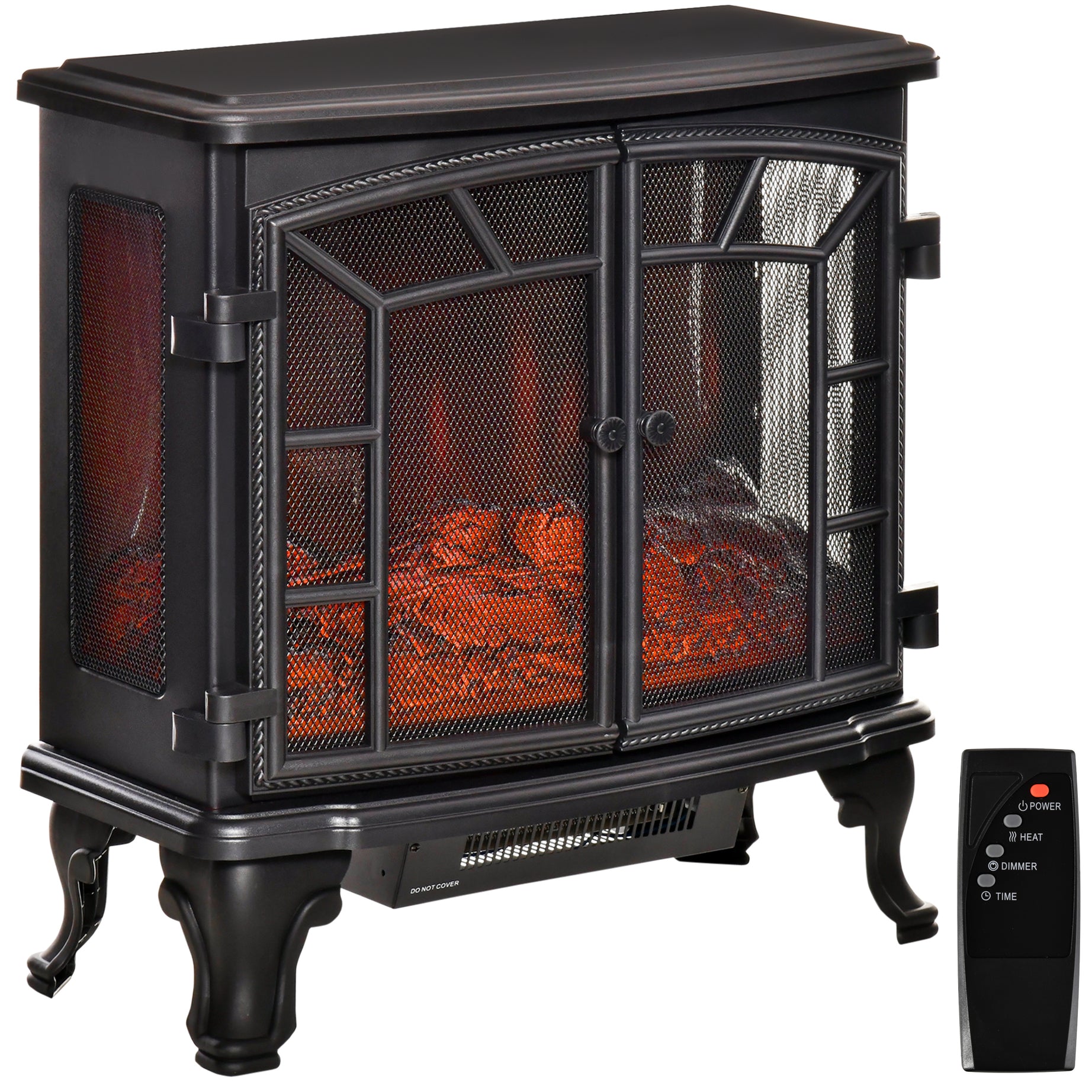 27" Electric Fireplace Heater, Fireplace Stove with Realistic LED Flames and Logs, Remote Control and Overheating Protection, 750W/1500W, Black--1