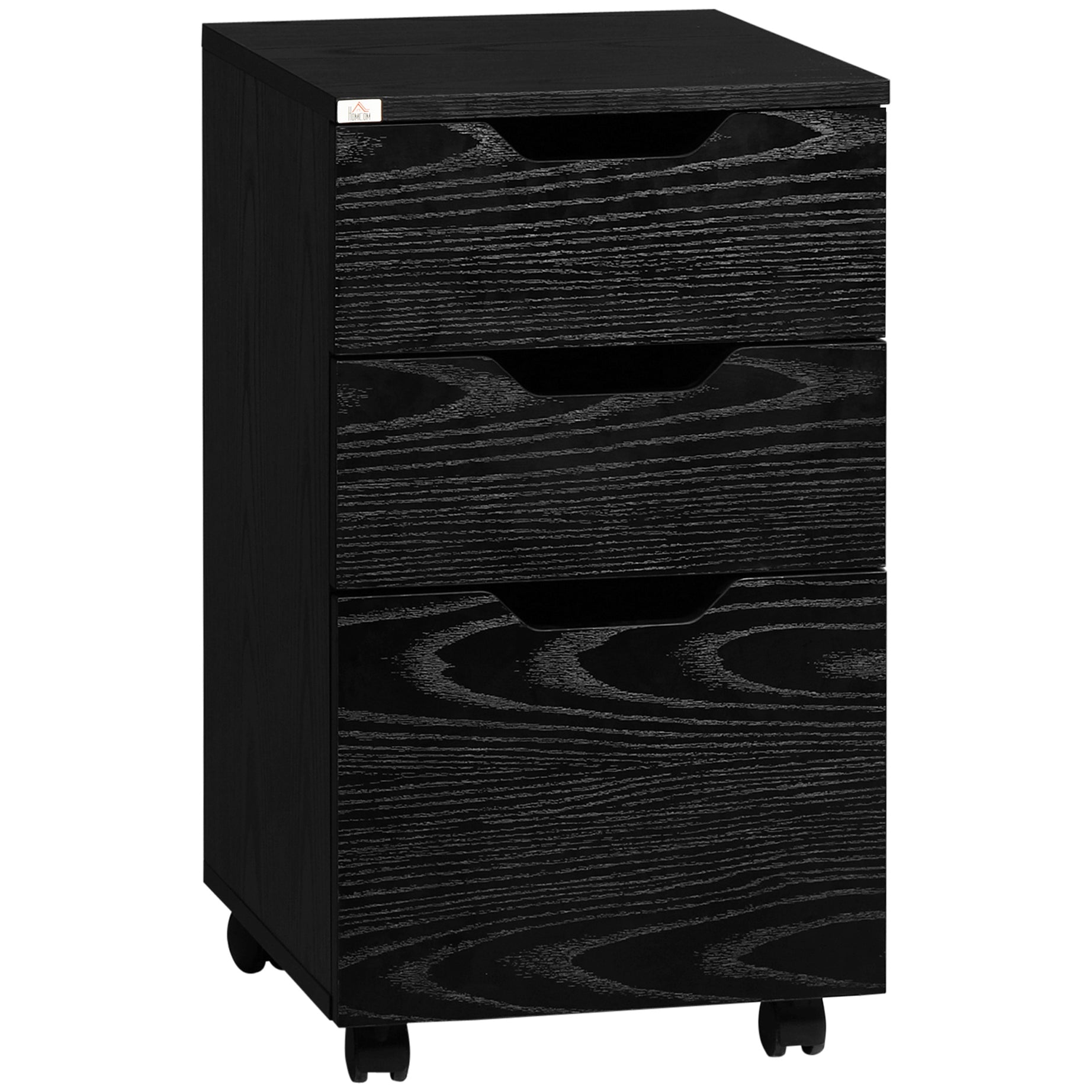 3 Drawer Office Storage Cabinet, Under Desk Cabinet with Wheels, Black Wood Grain--1