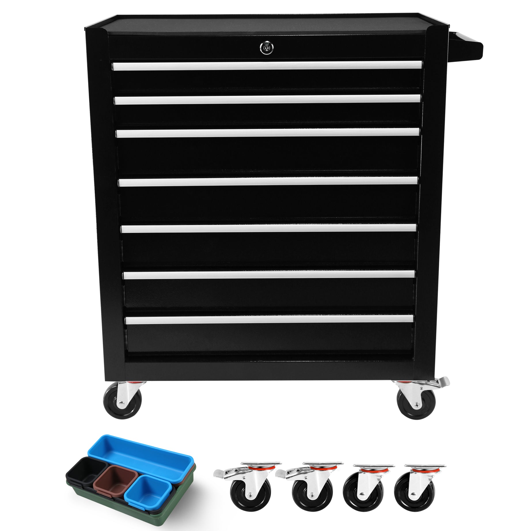 7 Drawers Rolling Tool Chest with Wheels, Portable Rolling Tool Box on Wheels, Tool Chest Organizer for Garage, Workshop, Home Crafts Use (BLACK)--1