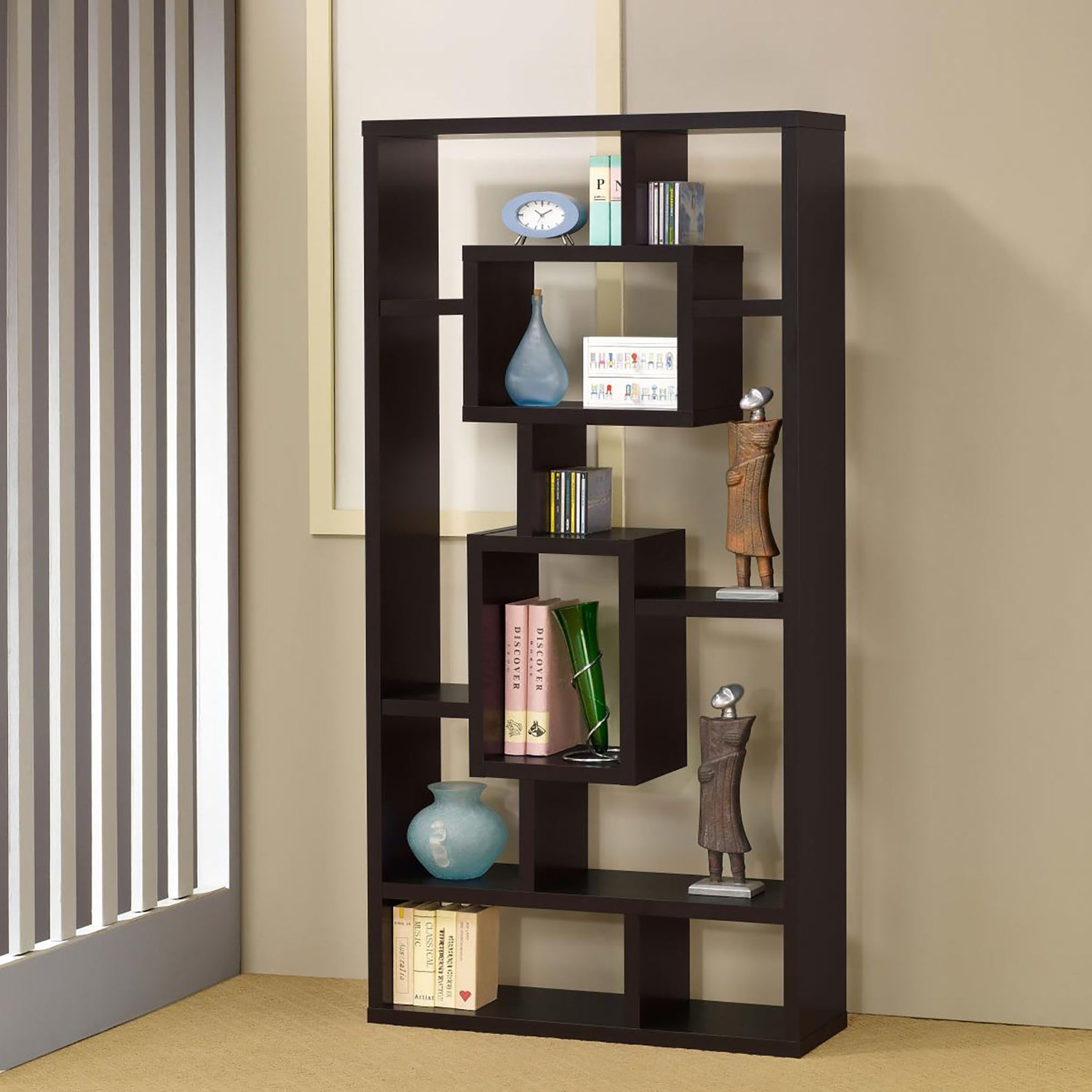 Cappuccino 10-Shelf Open Back Bookcase--1