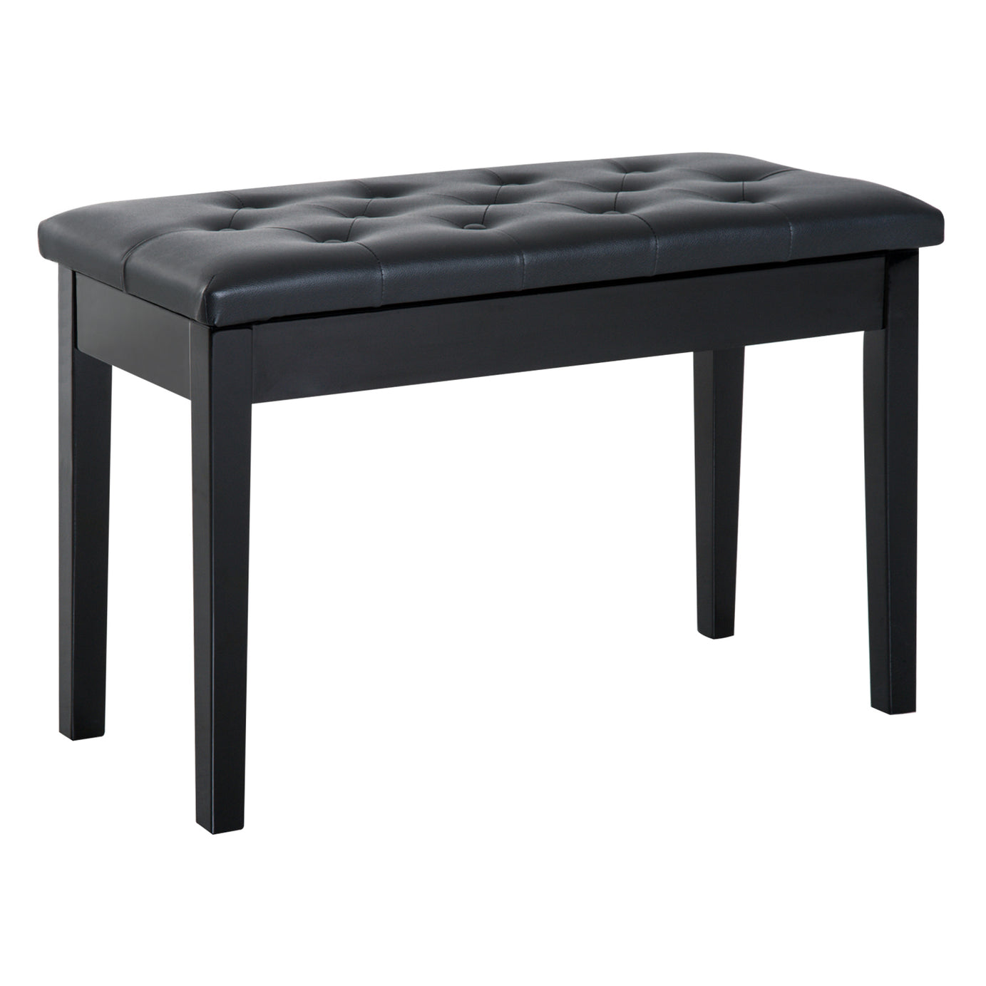 Piano Bench, Duet Piano Chair with Faux Leather Padded Cushion and Wooden Frame, Button Tufted Keyboard Bench, Black--1