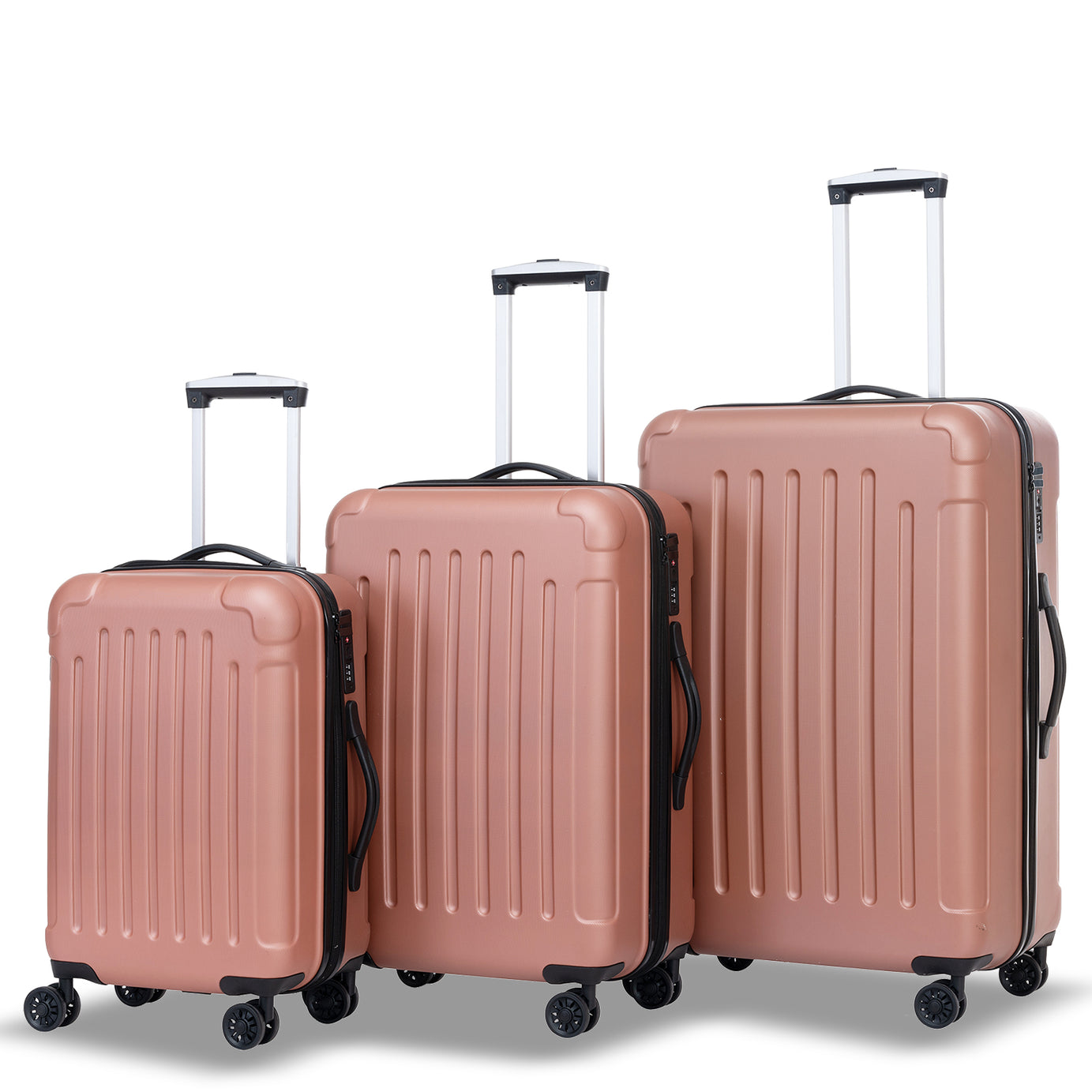 Luggage Sets ABS+PC Hardshell 3pcs Clearance Luggage Hardside Lightweight Durable Suitcase sets Spinner Wheels Suitcase with TSA Lock (20/24/28),ROSEGOLD--1