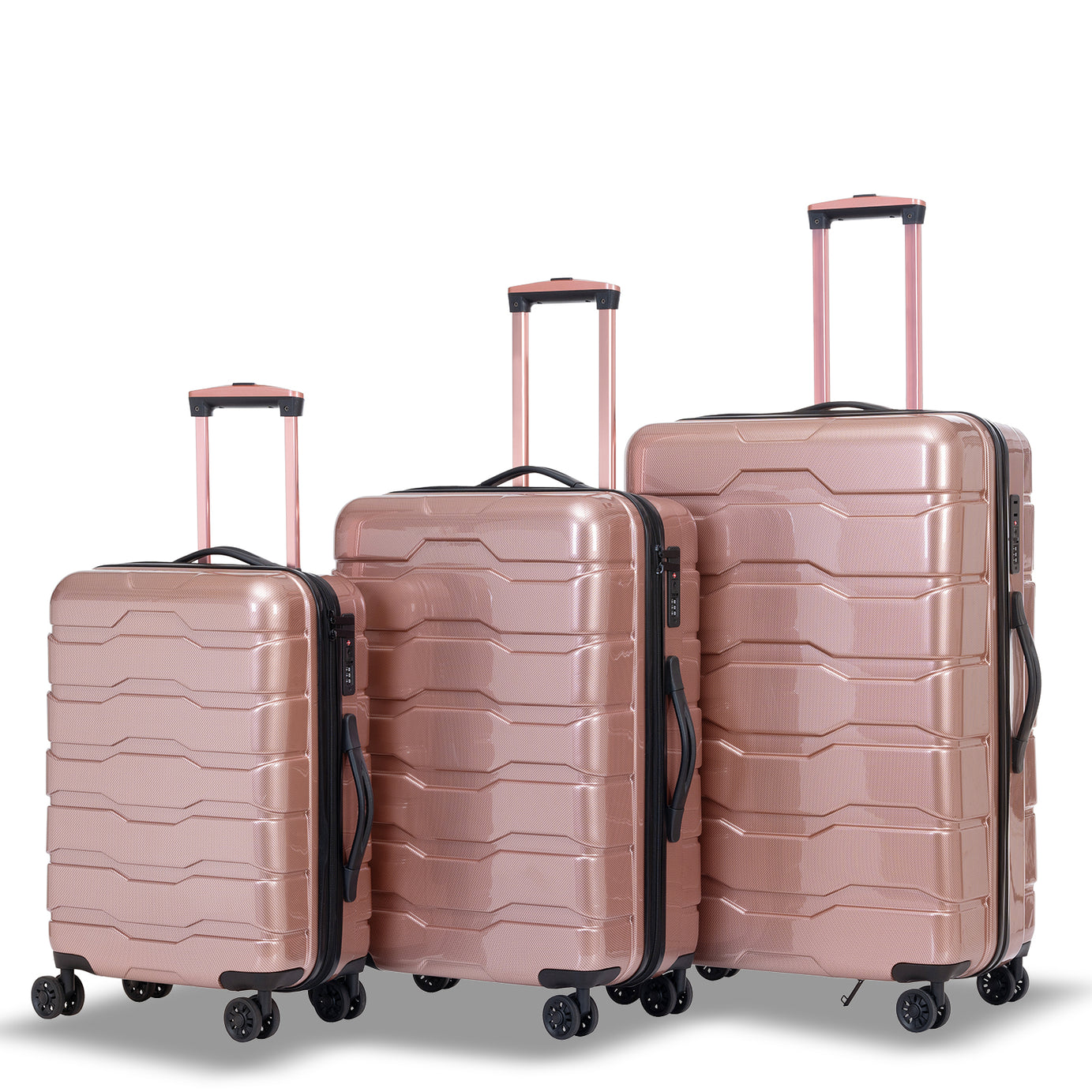 Luggage Sets ABS+PC Hardshell 3pcs Clearance Luggage Hardside Lightweight Durable Suitcase sets Spinner Wheels Suitcase with TSA Lock (20/24/28), RoseGold--1