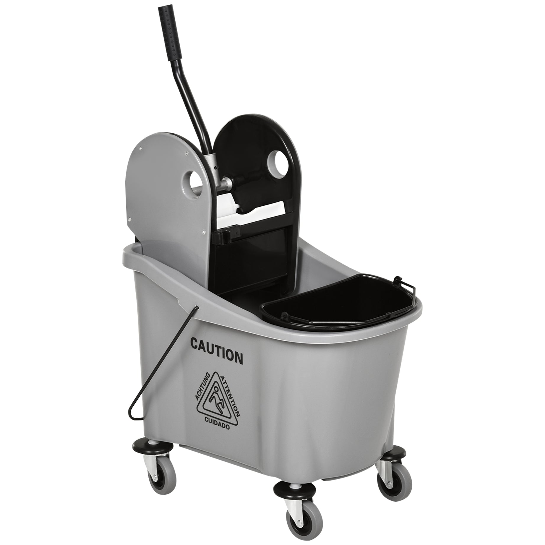 HOMCOM 9.5 Gallon (38 Quart) Mop Bucket with Wringer Cleaning Cart, 4 Moving Wheels, 2 Separate Buckets, & Mop-Handle Holder, Grey--1