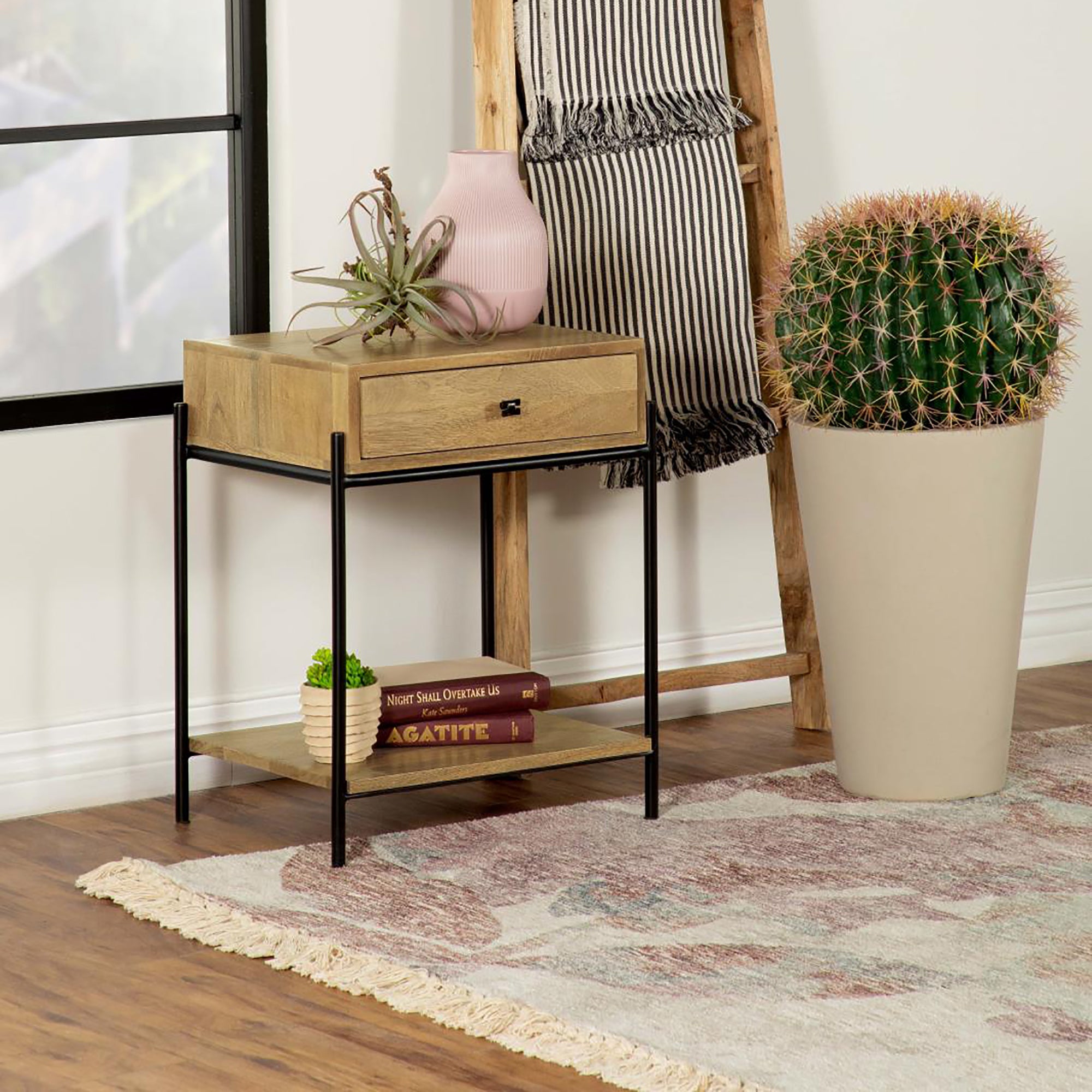 Natural Mango 1-Drawer Accent Table with Bottom Shelf--1