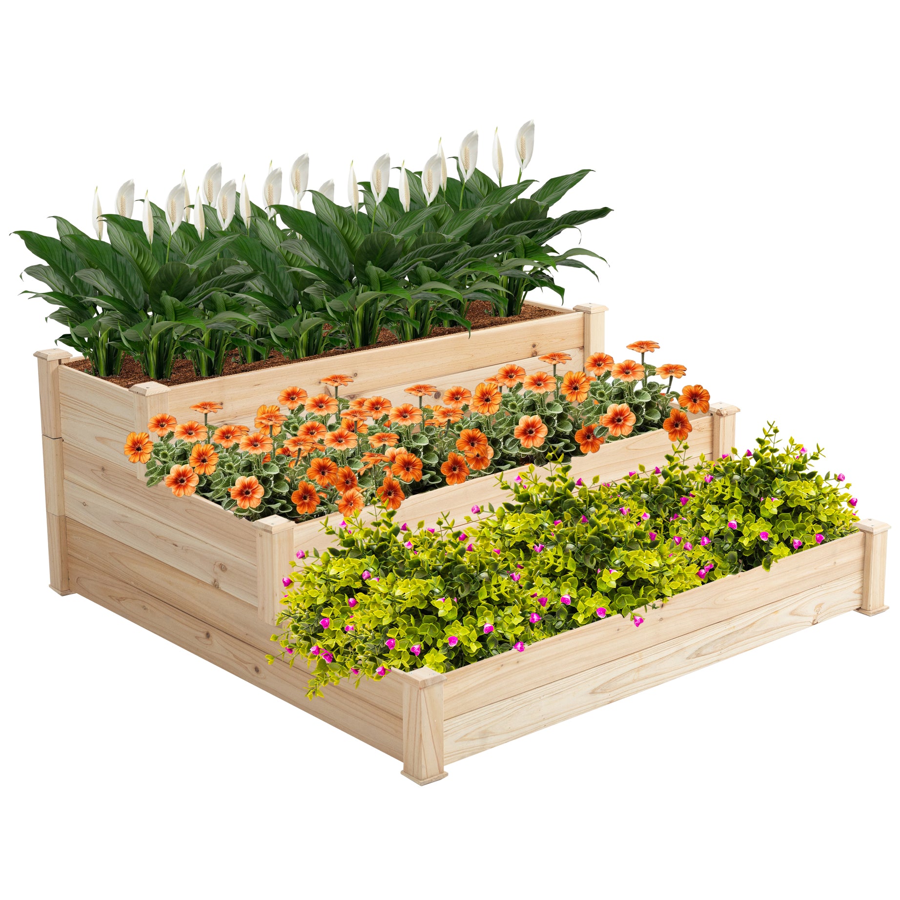 48.6 x 48.6 x 21in Raised Garden Bed Horticulture Outdoor Elevated Flower Box Tiered Garden Bed Wooden Vegetables Growing Planter for Backyard/Patio/Gardener Natural--1