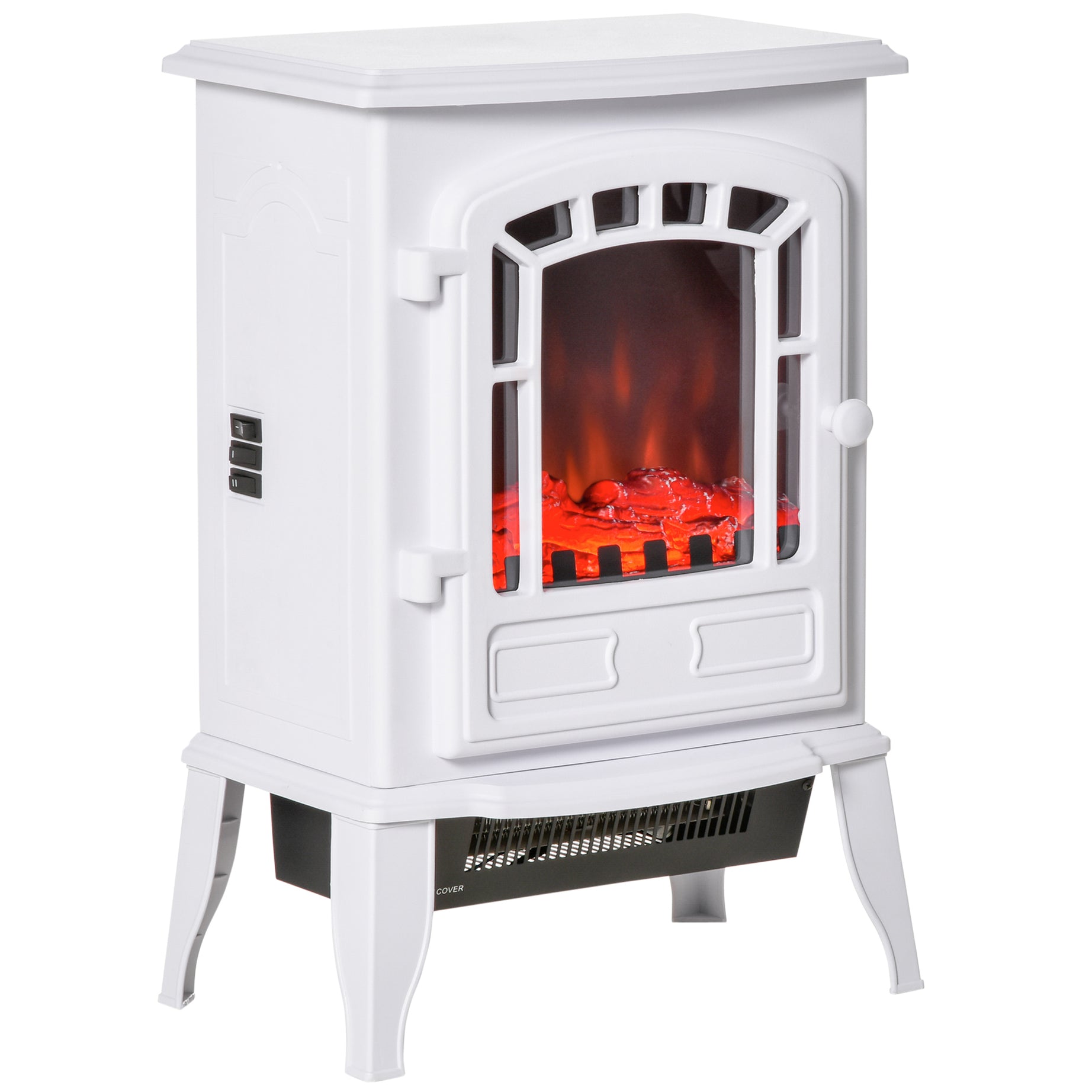 HOMCOM 22" Free standing Electric Fireplace Stove, Fire Place Heater with Realistic Flame Effect, Overheat Safety Protection, 750W / 1500W, White--1