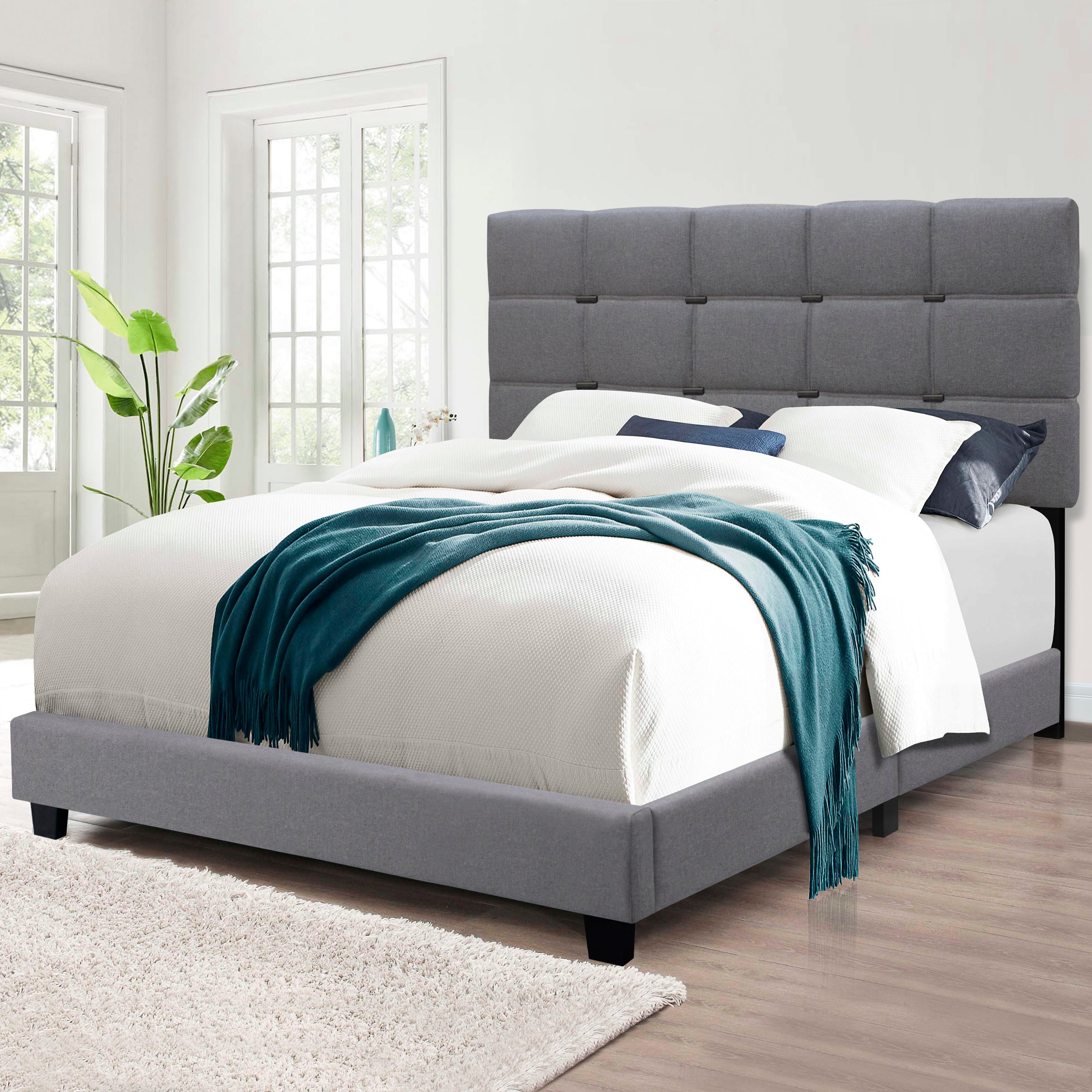 GRAY QUEEN SIZE ADJUSTABLE UPHOLSTERED BED FRAME STYLISH COLLECTION DURABLE AND DIRT-RESISTANT, NO NEED FOR BULKY INNERSPRING MATTRESSES--1