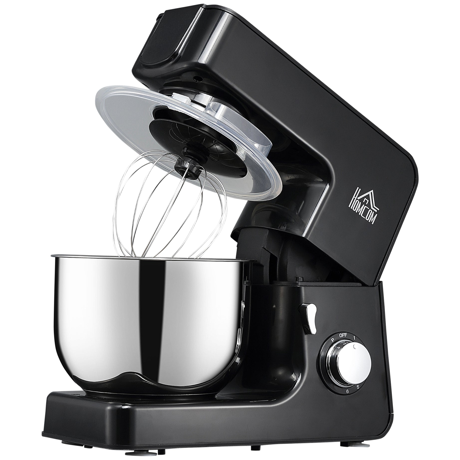 HOMCOM Stand Mixer with 6+1P Speed, 600W Tilt Head Kitchen Electric Mixer with 6 Qt Stainless Steel Mixing Bowl, Beater, Dough Hook and Splash Guard for Baking Bread, Cakes, and Cookies, Black--1