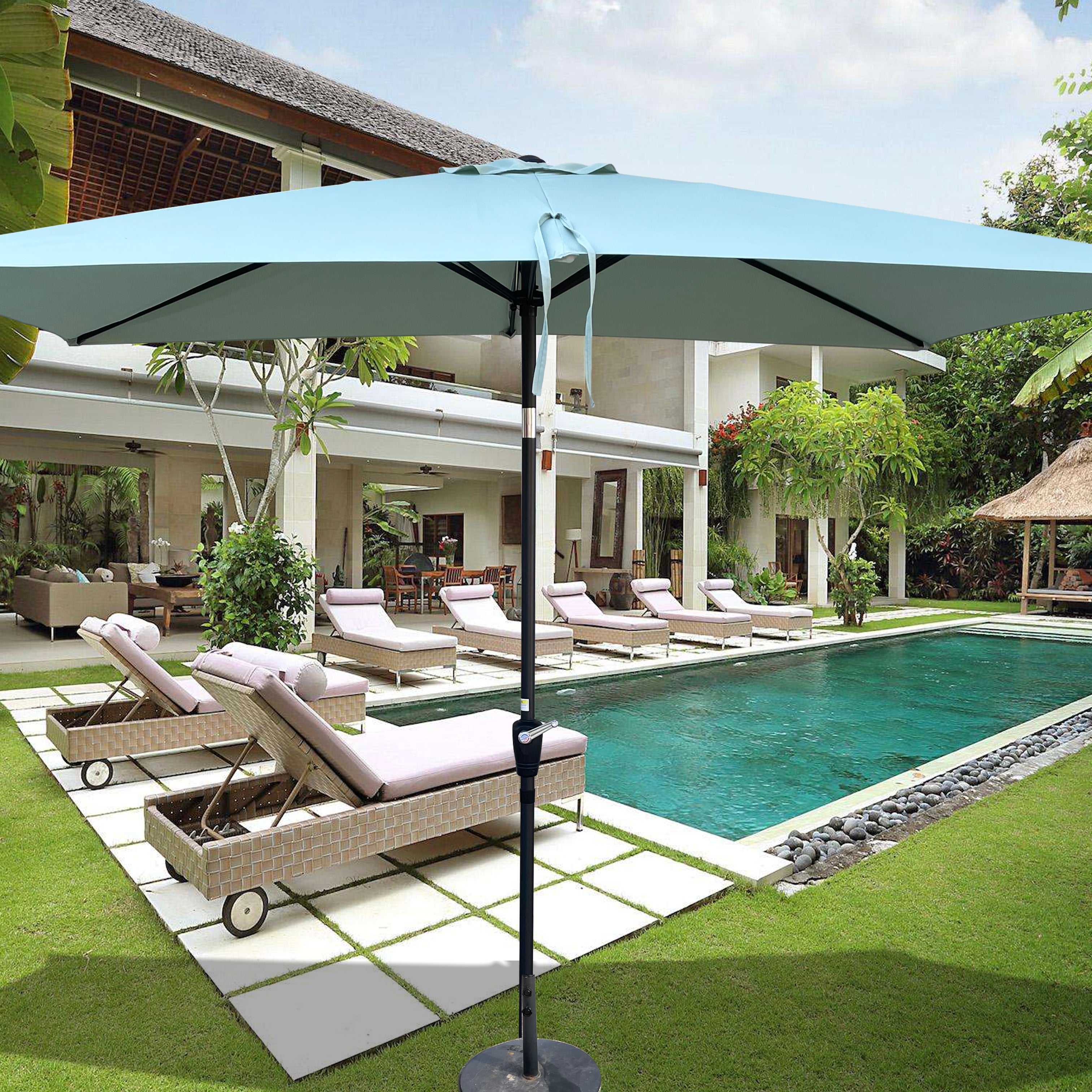 6 x 9ft  Patio Umbrella Outdoor  Waterproof Umbrella with Crank and Push Button Tilt without flap for Garden Backyard Pool  Swimming Pool Market--1