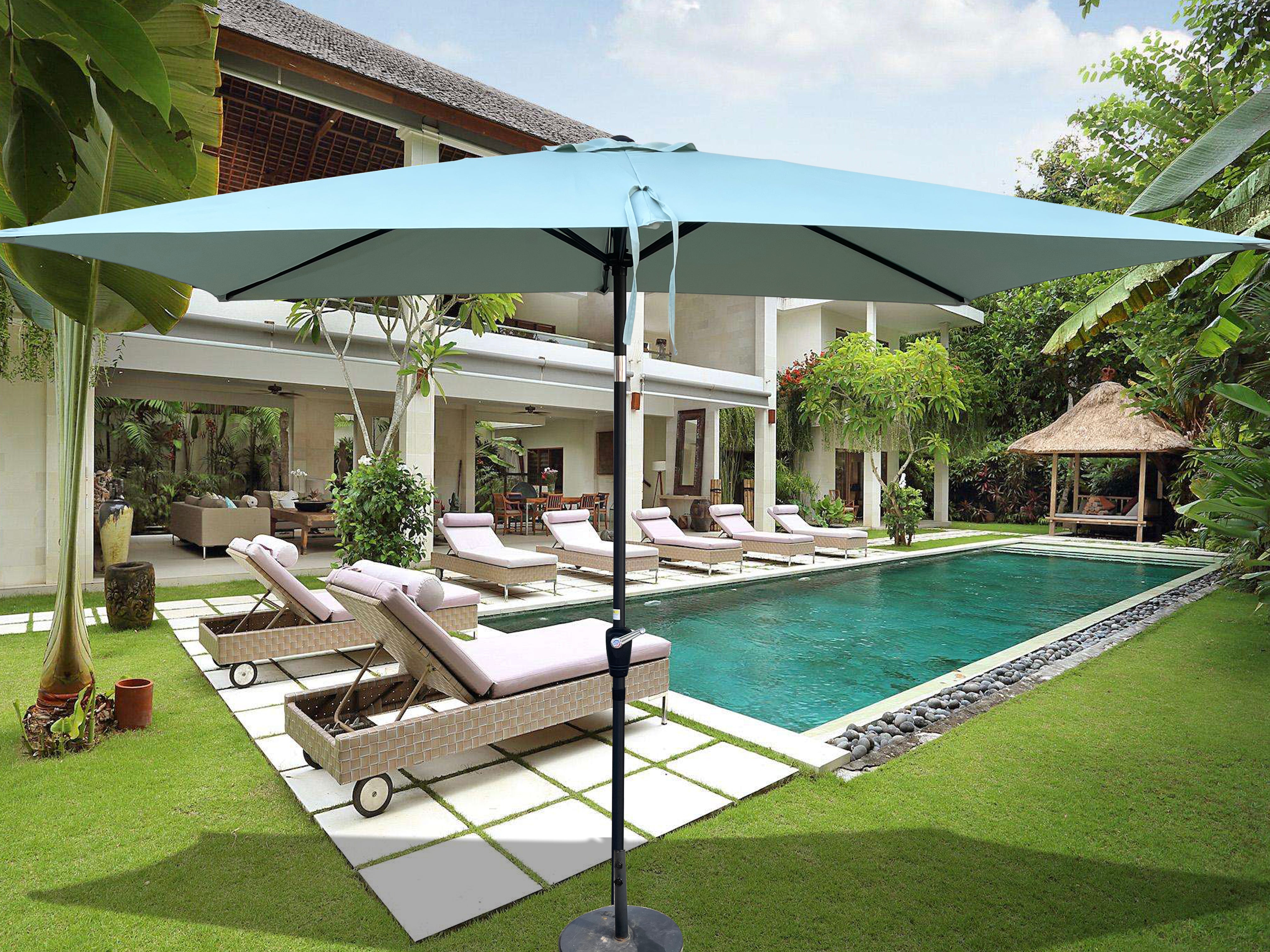 6 x 9ft  Patio Umbrella Outdoor  Waterproof Umbrella with Crank and Push Button Tilt without flap for Garden Backyard Pool  Swimming Pool Market--1