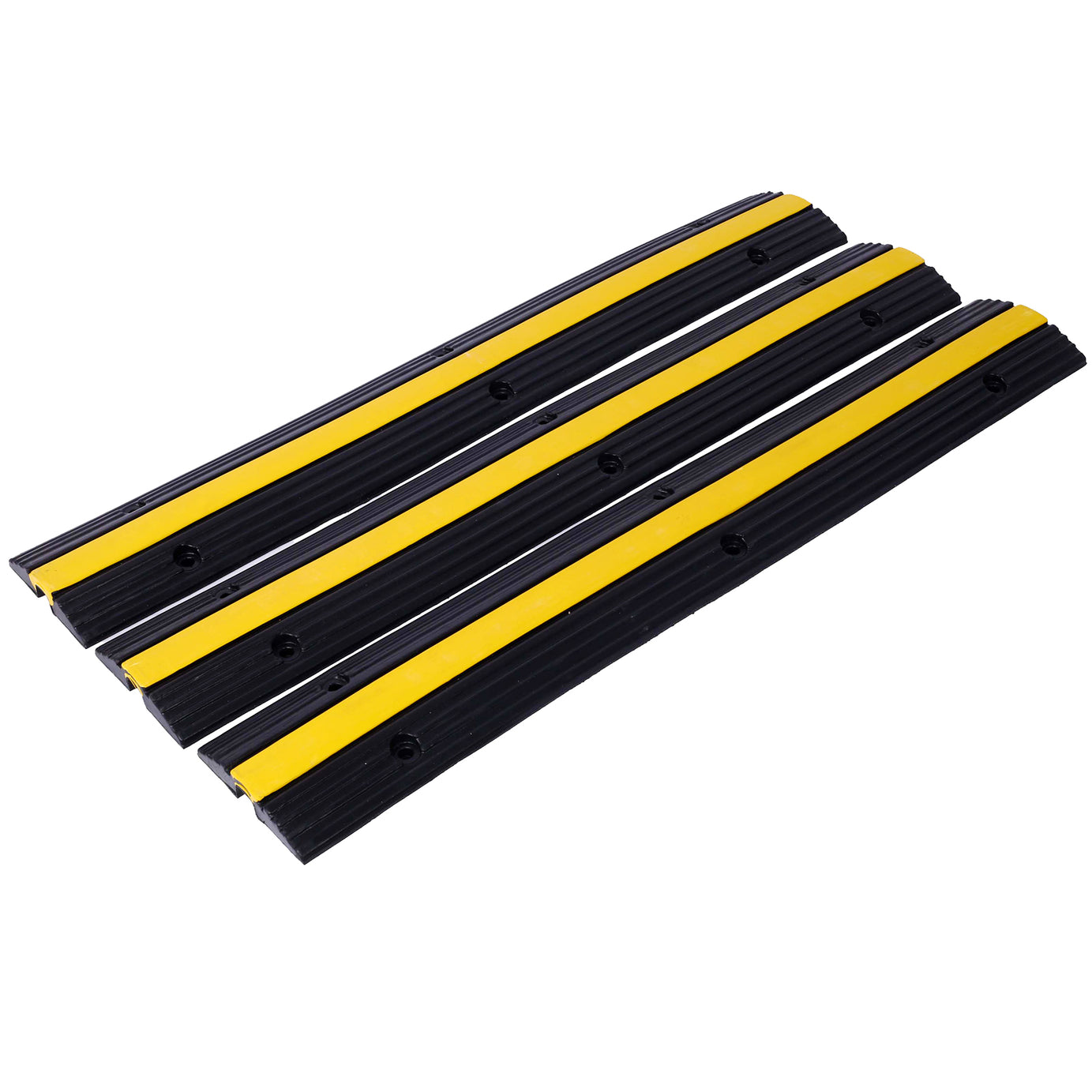 Cable Protector Ramp Rubber Speed Bumps 2 Pack of 1 Channel 6600Lbs Load Capacity with 12 Bolts Spike for Asphalt Concrete Gravel Driveway (1 Channel, 3 Pack)--1