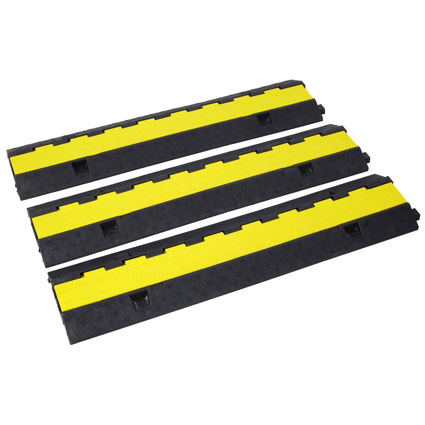 Cable Protector Ramp, 2 Channels Speed Bump Hump, Rubber Modular Speed Bump Rated 11000 LBS Load Capacity, Protective Wire Cord Ramp Driveway Rubber Traffic Speed Bumps Cable Protector,3 Packs--1