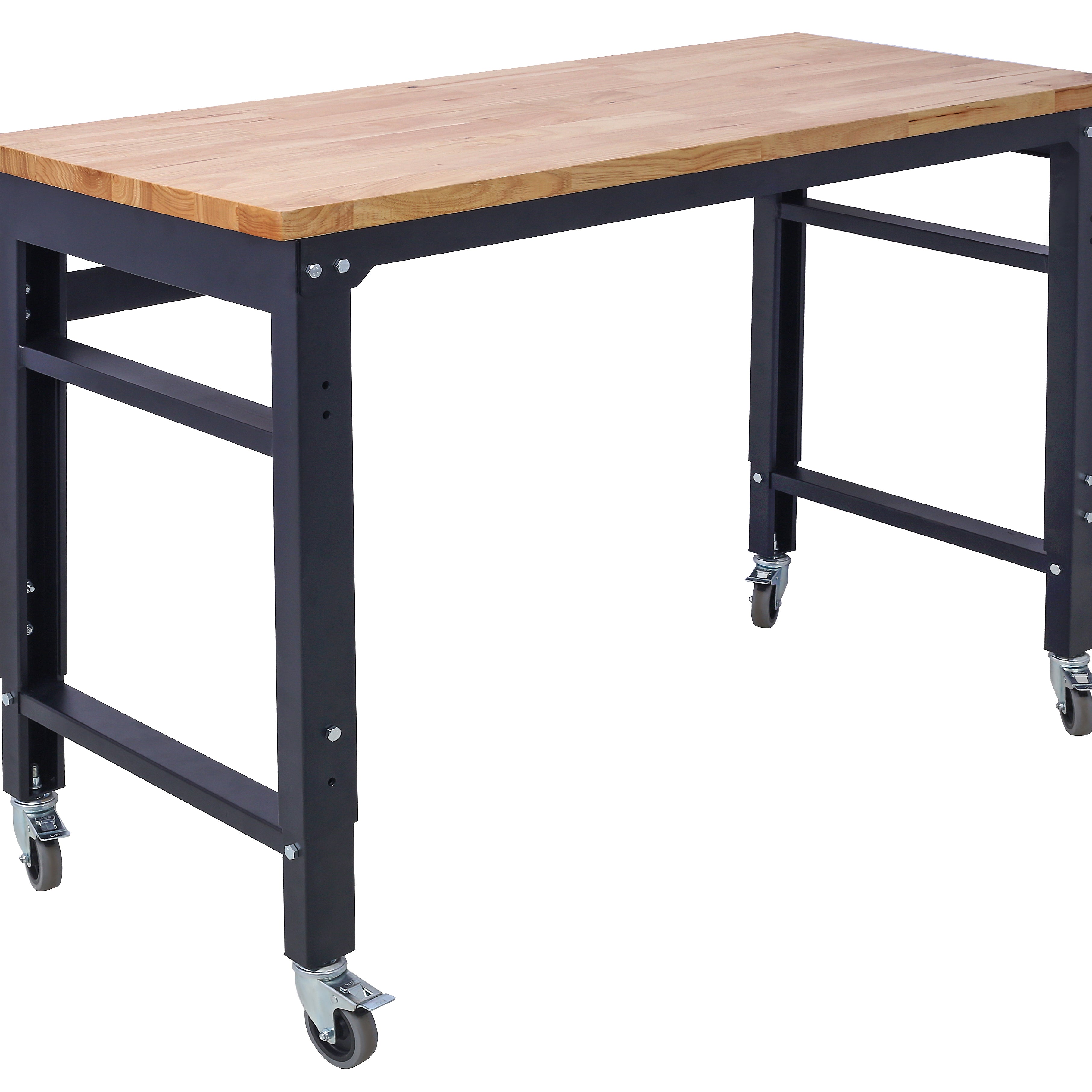 Workbench - 48" Wide Rolling Workbenches for Garage - Adjustable Height, Workshop Tool Bench, Metal with rubber Wood Top--1