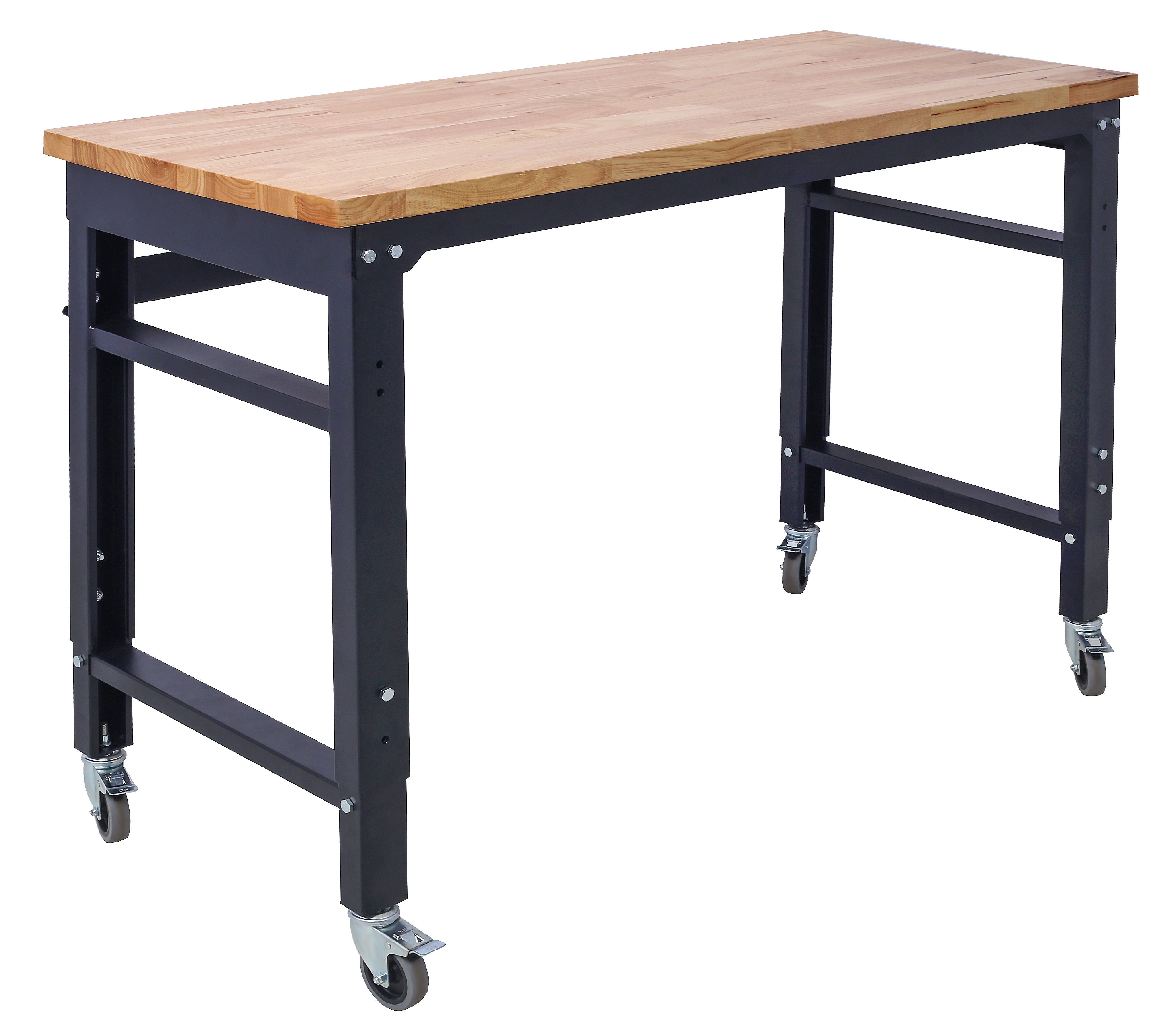 Workbench - 48" Wide Rolling Workbenches for Garage - Adjustable Height, Workshop Tool Bench, Metal with rubber Wood Top--1