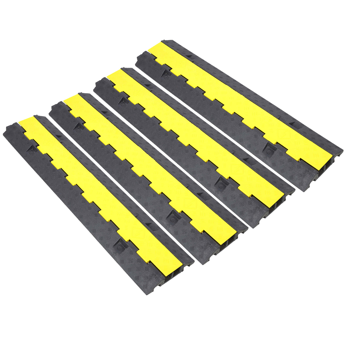 Cable Protector Ramp, 2 Channels Speed Bump Hump, Rubber Modular Speed Bump Rated 11000 LBS Load Capacity, Protective Wire Cord Ramp Driveway Rubber Traffic Speed Bumps Cable Protector,4 Packs--1