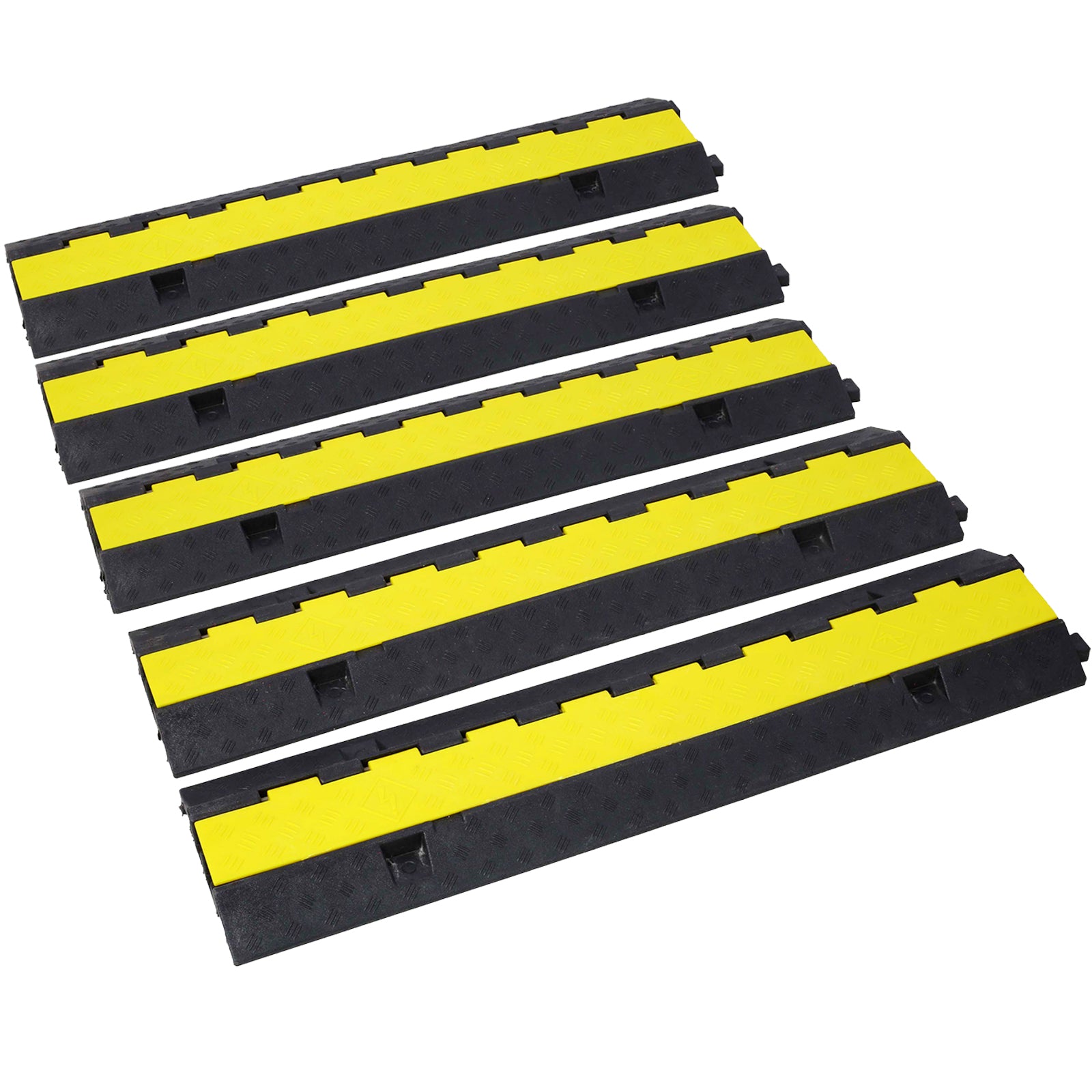 Cable Protector Ramp, 2 Channels Speed Bump Hump, Rubber Modular Speed Bump Rated 11000 LBS Load Capacity, Protective Wire Cord Ramp Driveway Rubber Traffic Speed Bumps Cable Protector,5 Packs--1