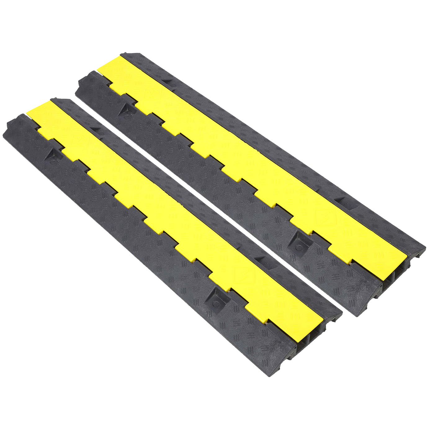 Cable Protector Ramp, 2 Channels Speed Bump Hump, Rubber Modular Speed Bump Rated 11000 LBS Load Capacity, Protective Wire Cord Ramp Driveway Rubber Traffic Speed Bumps Cable Protector,2 Packs--1