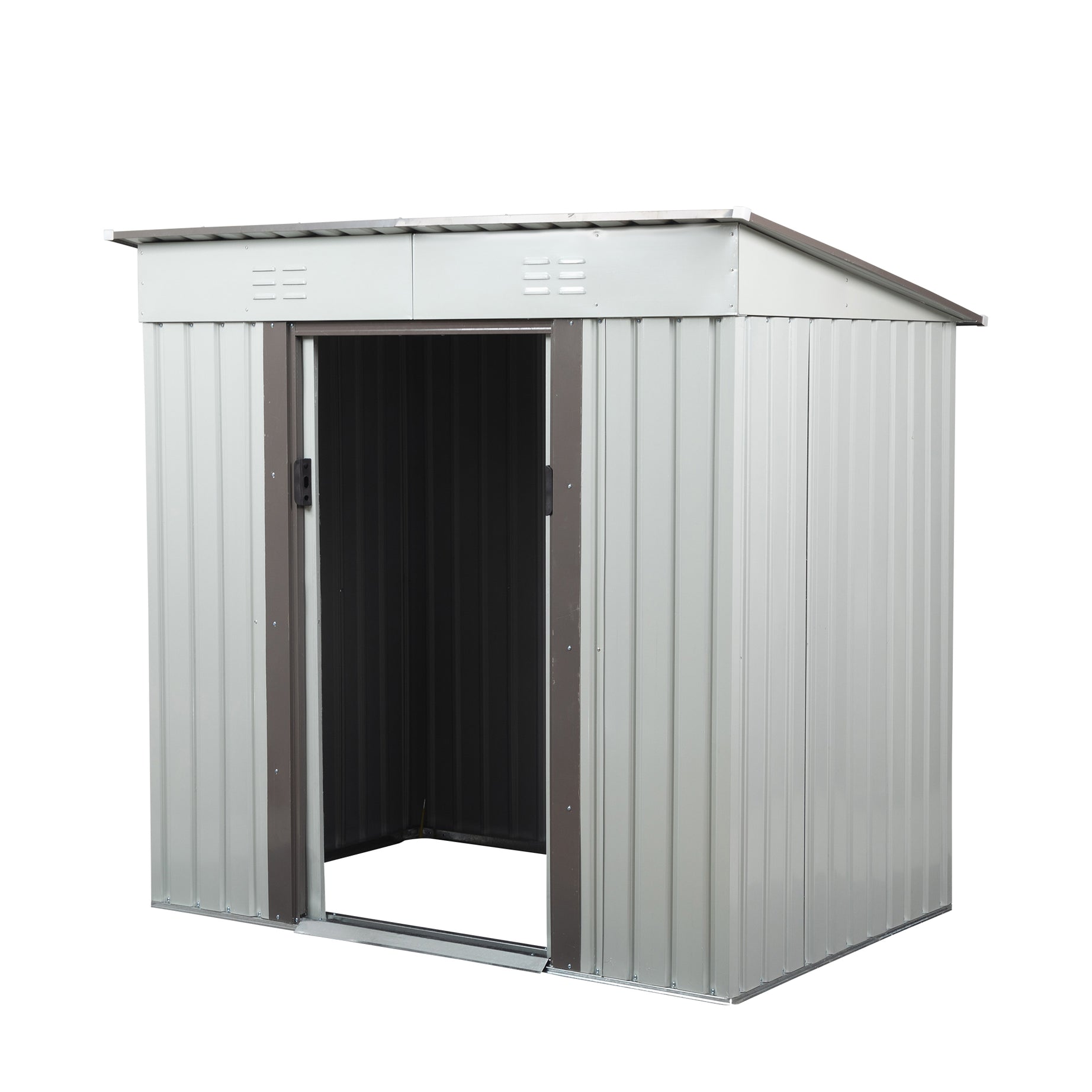 4 x 6 Ft Outdoor Storage Shed, Patio Steel Metal Shed w/Lockable Sliding Doors, Vents, House for Backyard Garden Patio Lawn--1