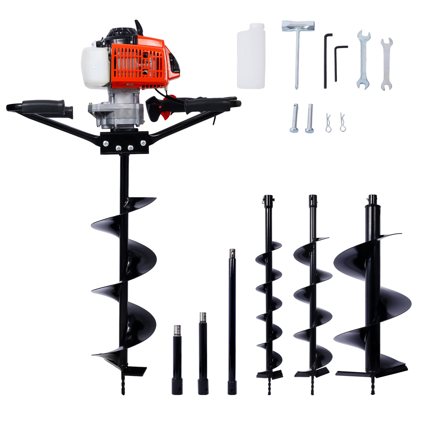 2.7HP Post Hole Digger 63cc two person handle Gas-Powered 2-Stroke Auger Digging Drill Shaft Size 3/4" (Machine Only)EPA COMPLAINT With L4"+L6"+L8"+L12" DRILL BITS+EXT ROD KITS--1