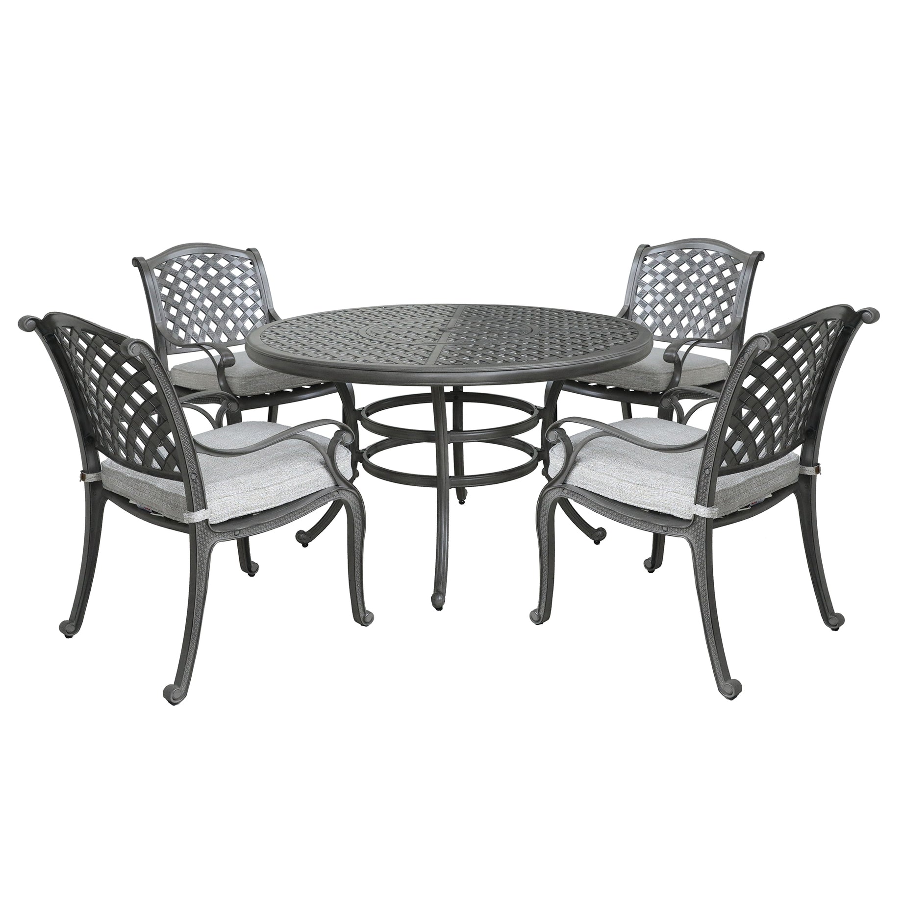 Outdoor 5-Piece Aluminum Dining Set with Cushion, Golden Gauze--1