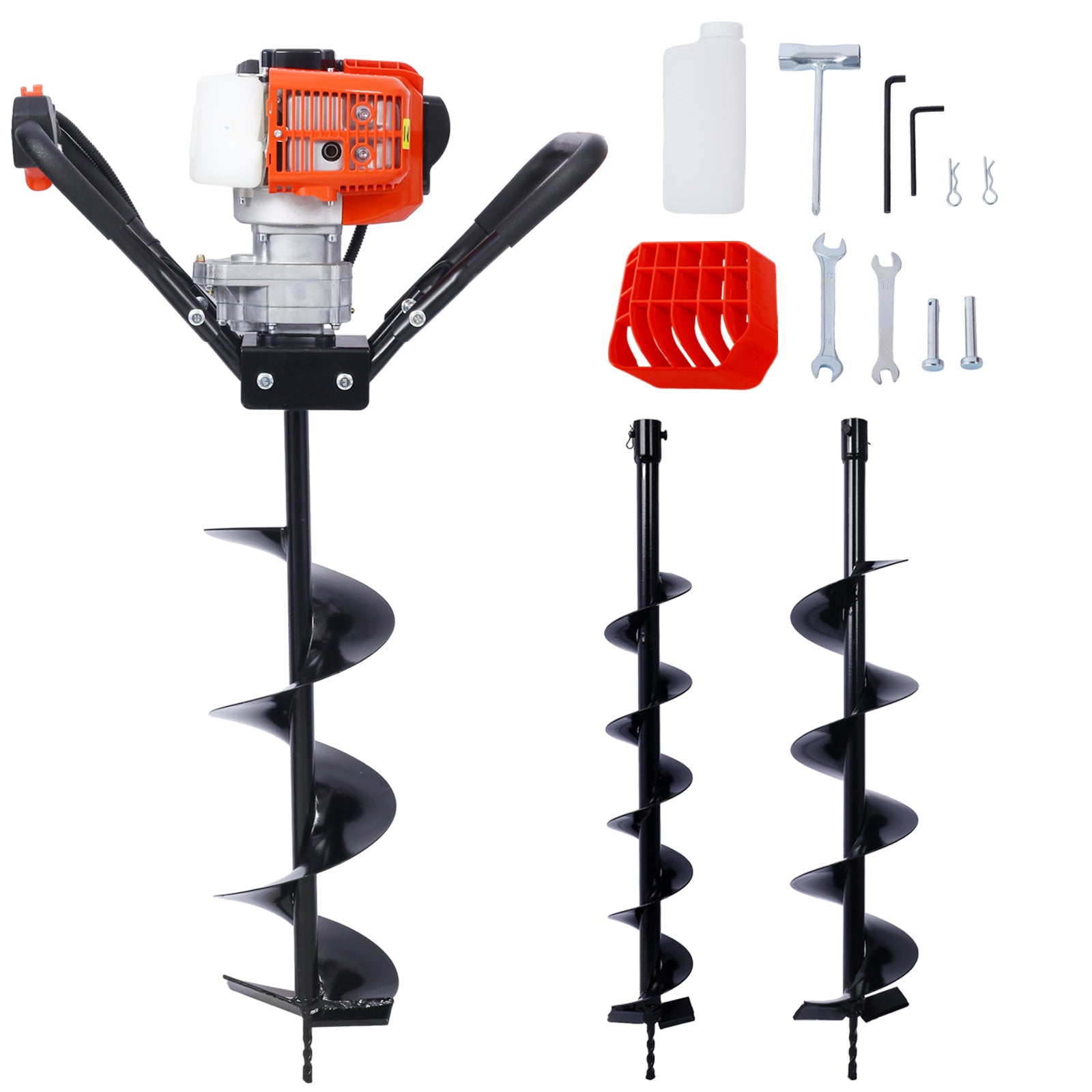 V-Type 52CC 2 Stroke Gas Post Hole Digger One Man Auger EPA Machine Plant Soil Digging Fence withHole Digger Replacement Auger Bits L4"+L6"+L8" DRILL BITS--1