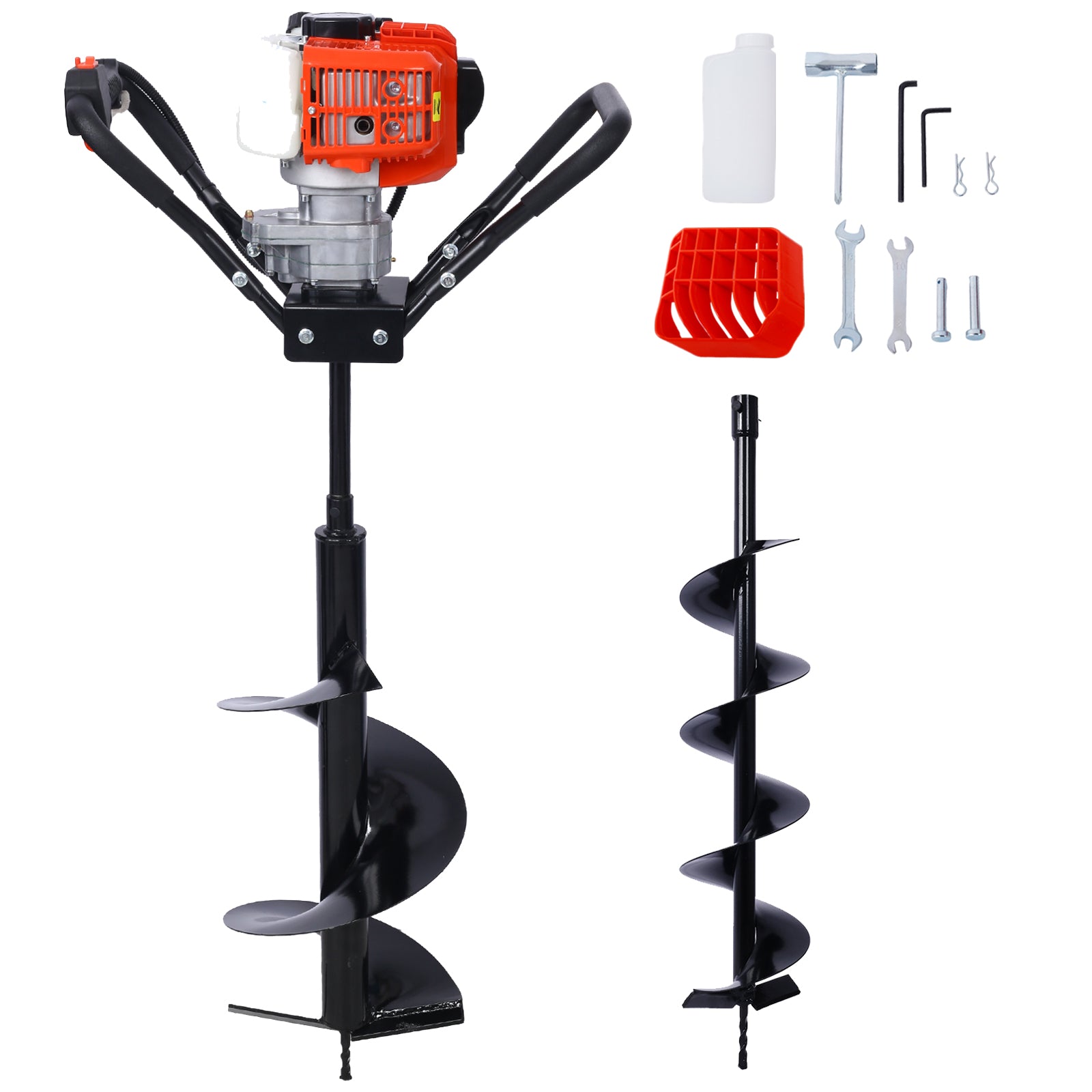 V-Type 52CC 2 Stroke Gas Post Hole Digger One Man Auger EPA Machine Plant Soil Digging Fence withHole Digger Replacement Auger Bits  L6"+L10" DRILL BITS--1