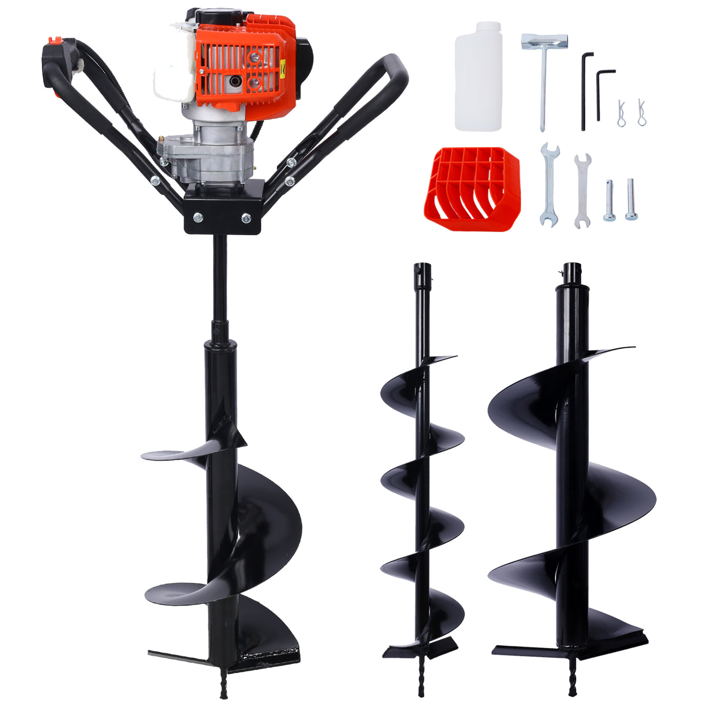 V-Type 52CC 2 Stroke Gas Post Hole Digger One Man Auger EPA Machine Plant Soil Digging Fence withHole Digger Replacement Auger Bits L6"+L10"+L12" DRILL BITS--1