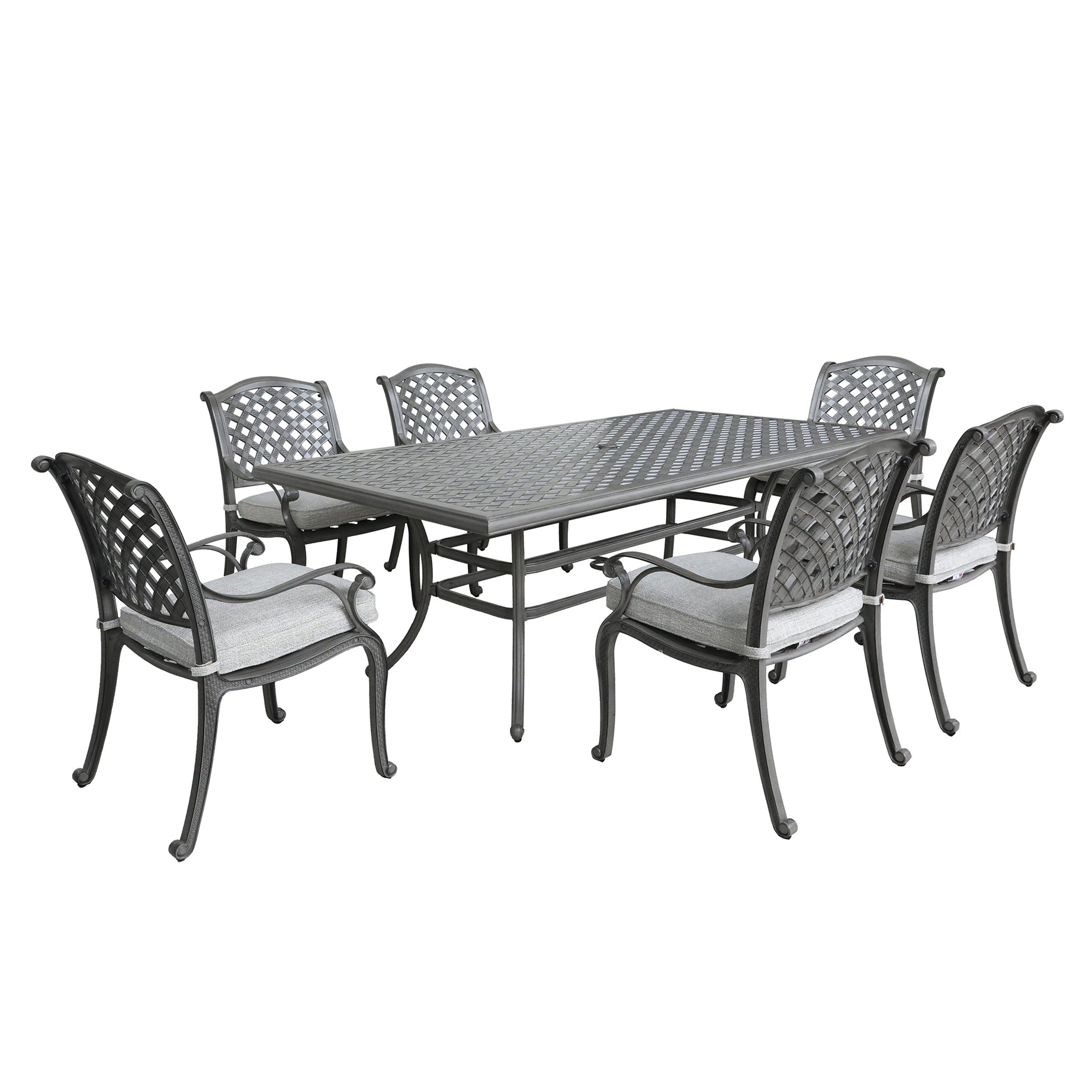 Outdoor 7-Piece Aluminum Dining Set with Cushion, Golden Gauze--1