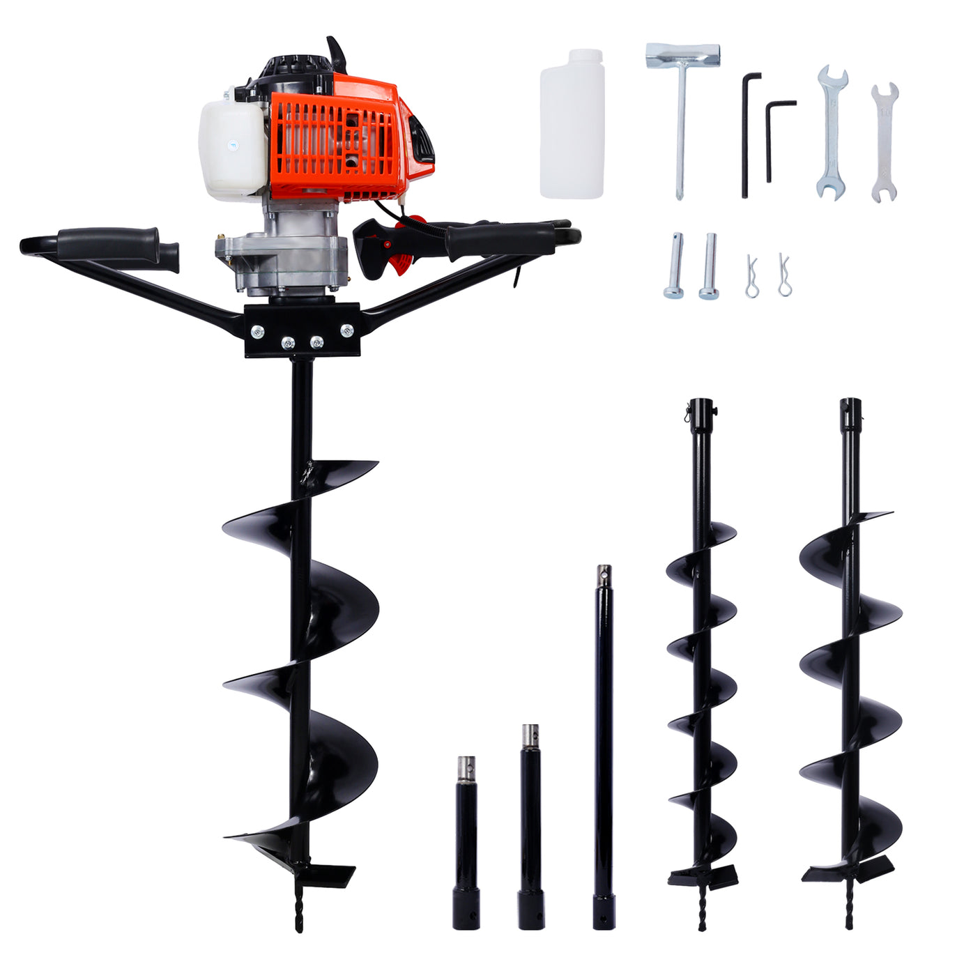 2.7HP Post Hole Digger 63cc two person handle Gas-Powered 2-Stroke Auger Digging Drill Shaft Size 3/4" (Machine Only)EPA COMPLAINT WithL4"+L6"+L8" DRILL BITS+EXT ROD KITS--1