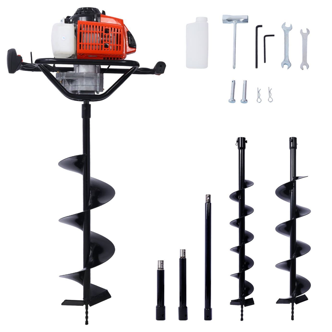 2.7HP Post Hole Digger 63cc Gas-Powered 2-Stroke Auger Digging Drill Shaft Size 3/4" ,EPA certificated with  L4"+L6"+L8" DRILL BITS+EXT ROD KITS--1