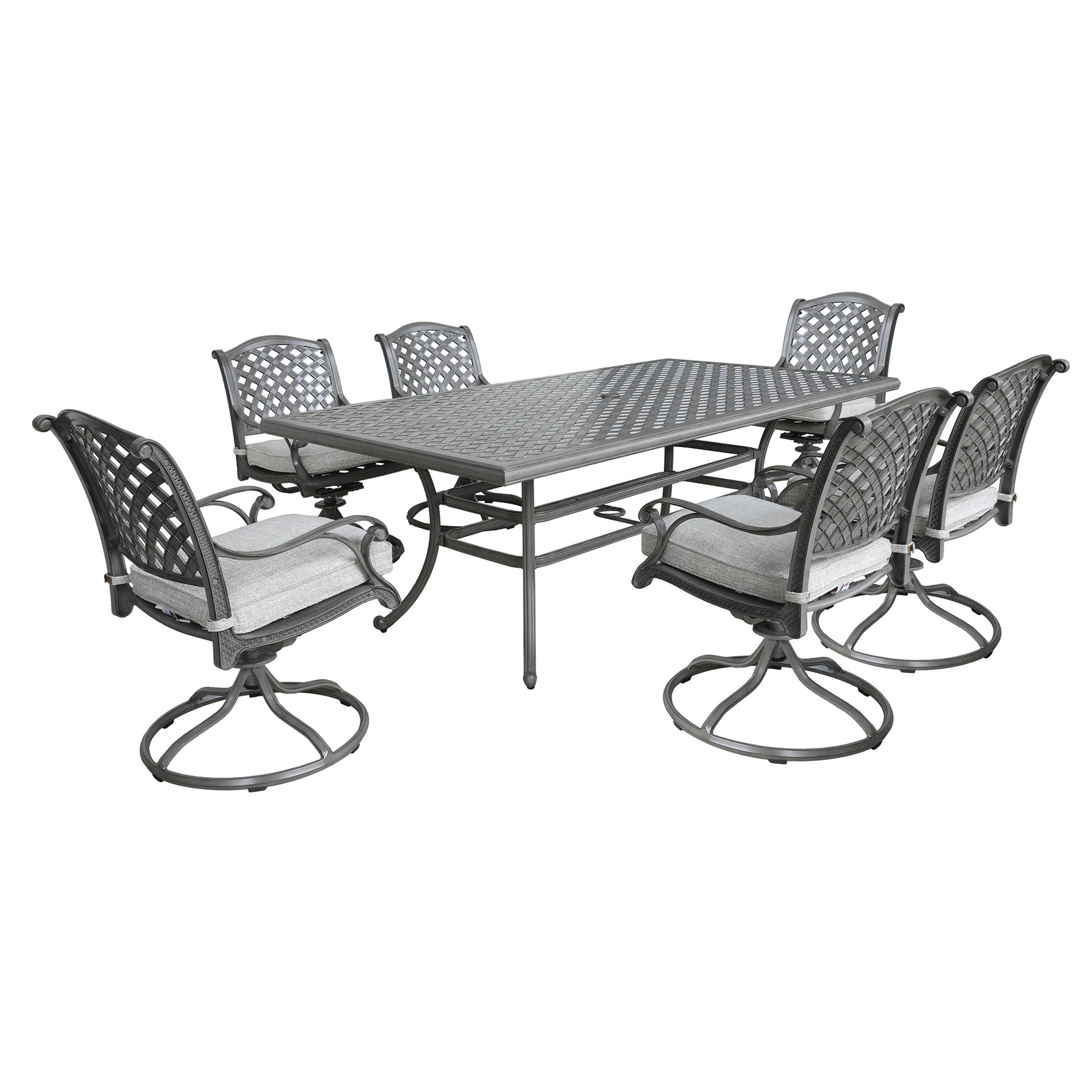 Outdoor 7-Piece Aluminum Dining Set with Cushion, Golden Gauze--1