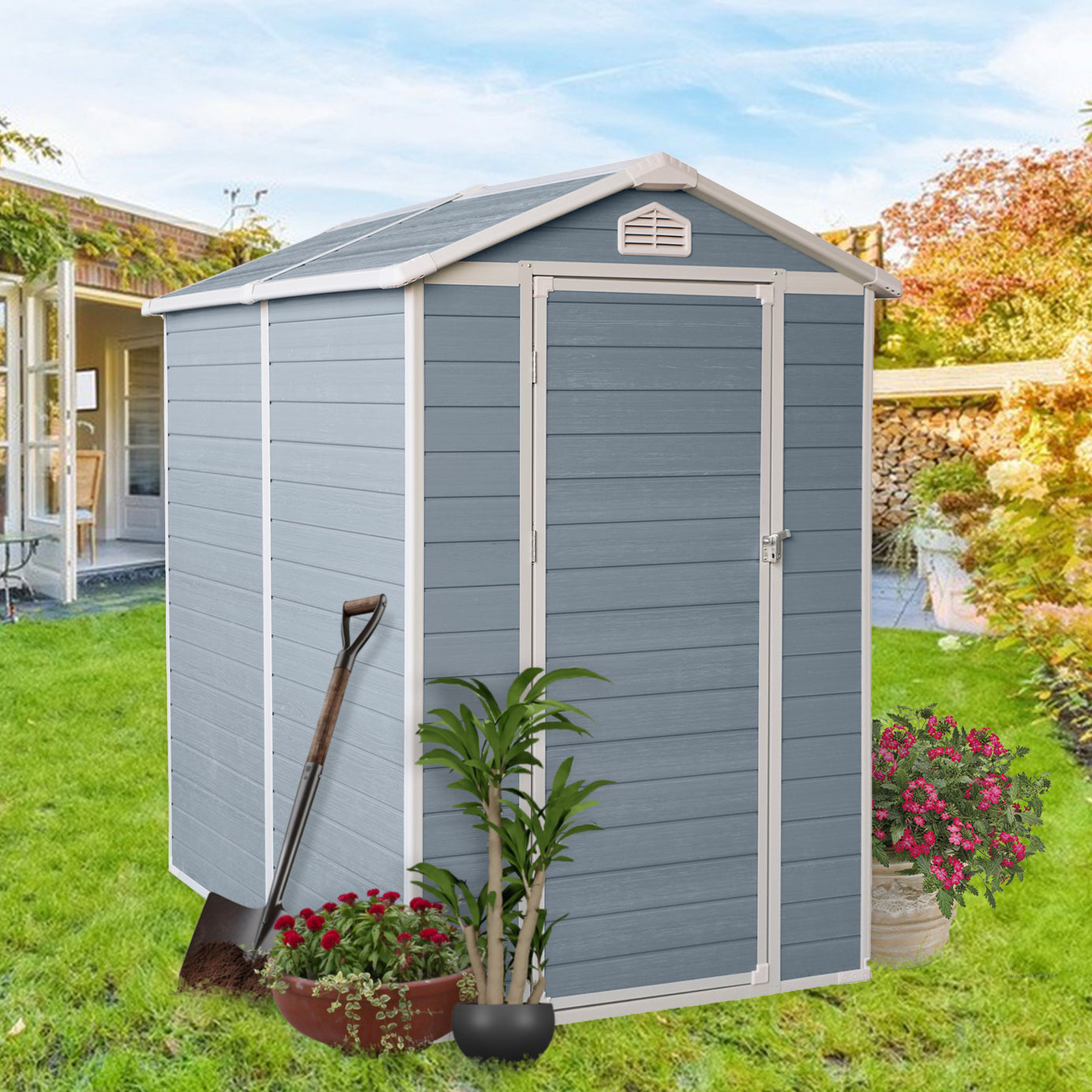 4x6ft Resin Outdoor Storage Shed Kit-Perfect to Store Patio Furniture,Grey--1