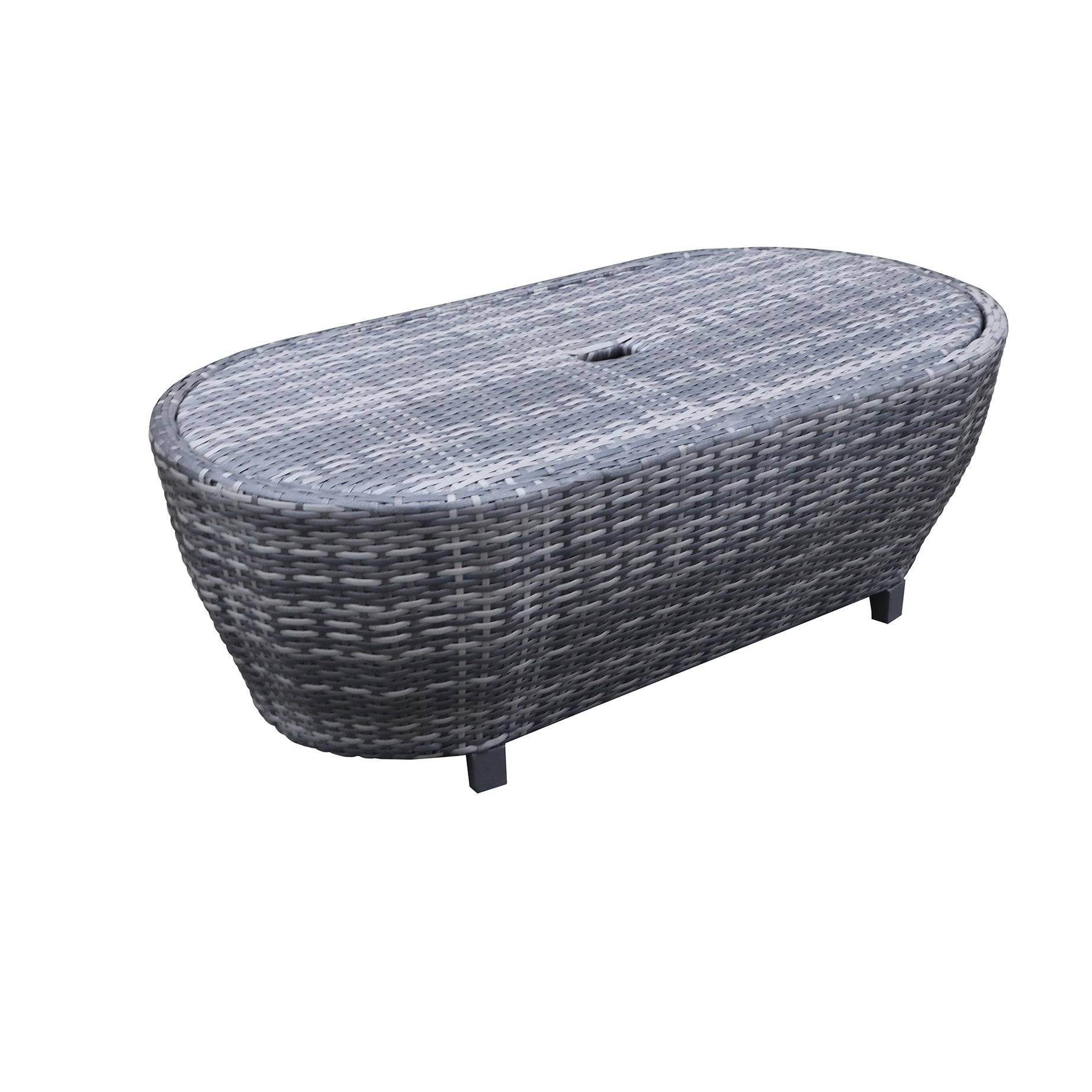 Modern Outdoor Wicker Oval Coffee Table with Storage, Black Tourmaline--1