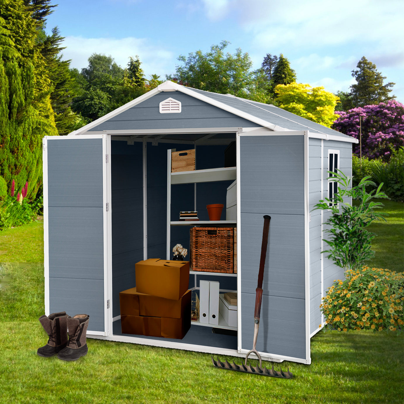 6x8ft Resin Outdoor Storage Shed Kit-Perfect to Store Patio Furniture,Grey--1