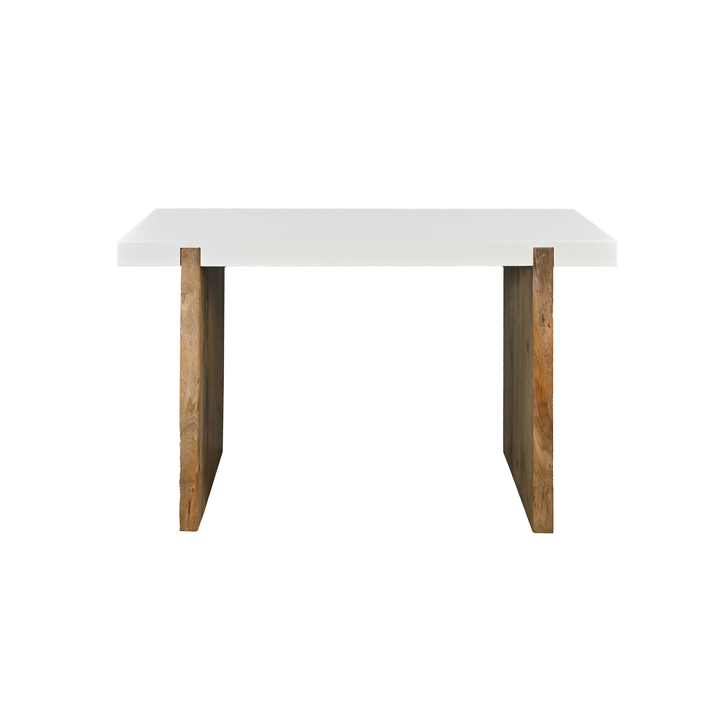 Kerry 48 Inch Rectangular Mango Wood Console Table, Sled Base, Glossy White, Natural Brown--1