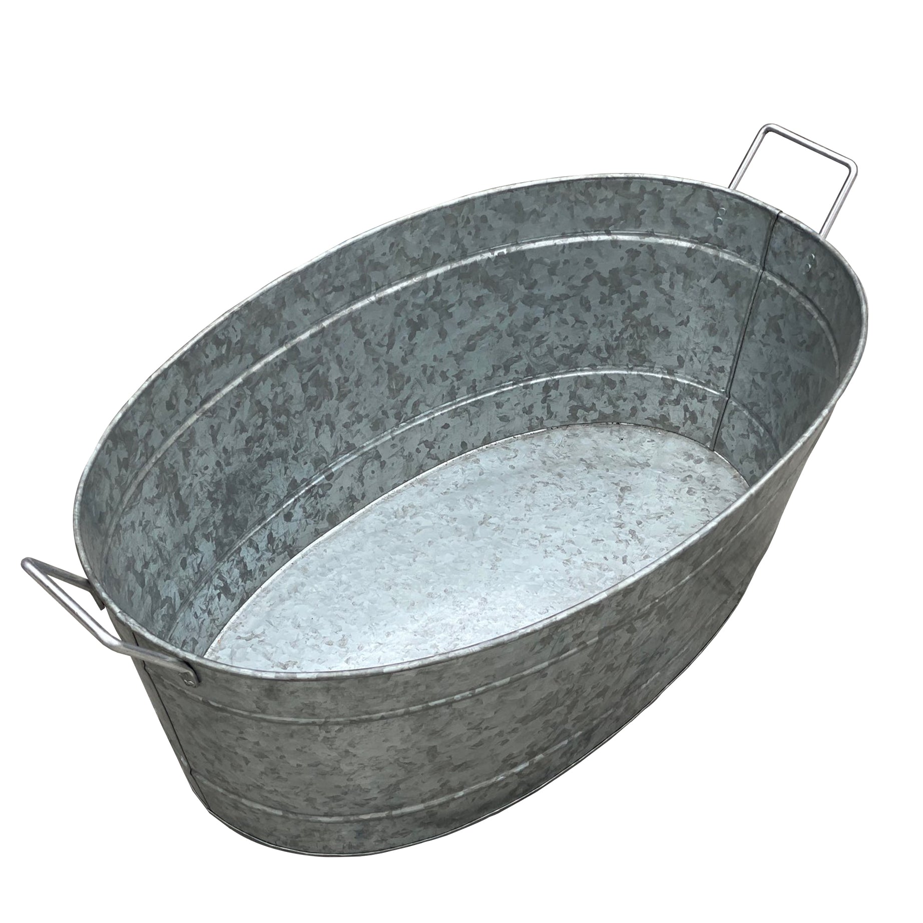 Embossed Design Oval Shape Galvanized Steel Tub with Side Handles, Large, Silver--1