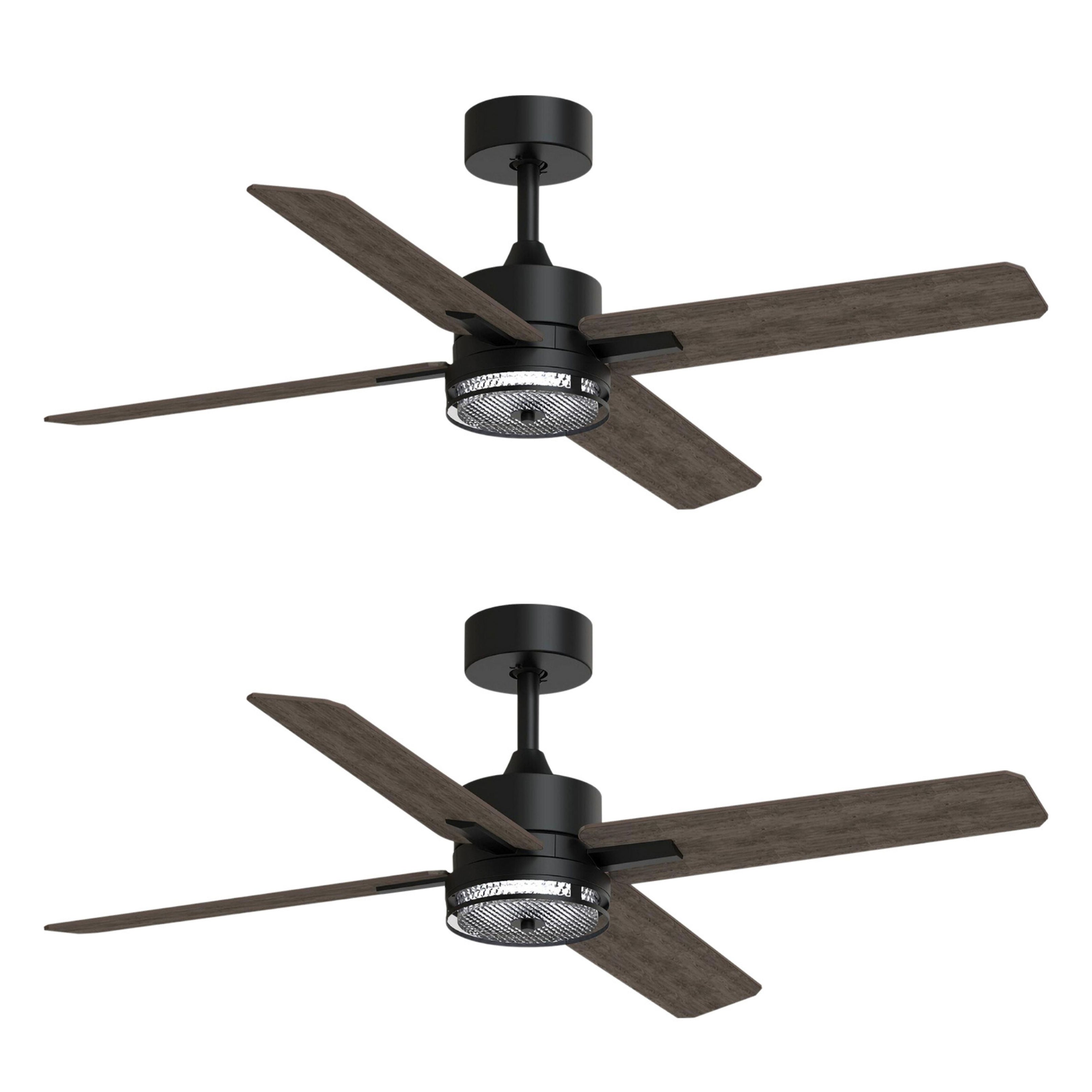 46 Inch Downrod Ceiling Fans with Lights and Remote Control, Modern Outdoor Indoor Dark 4 Blades LED Lights Smart Ceiling Fans for Bedroom, Living Room, and Patios (Set of 2)--1