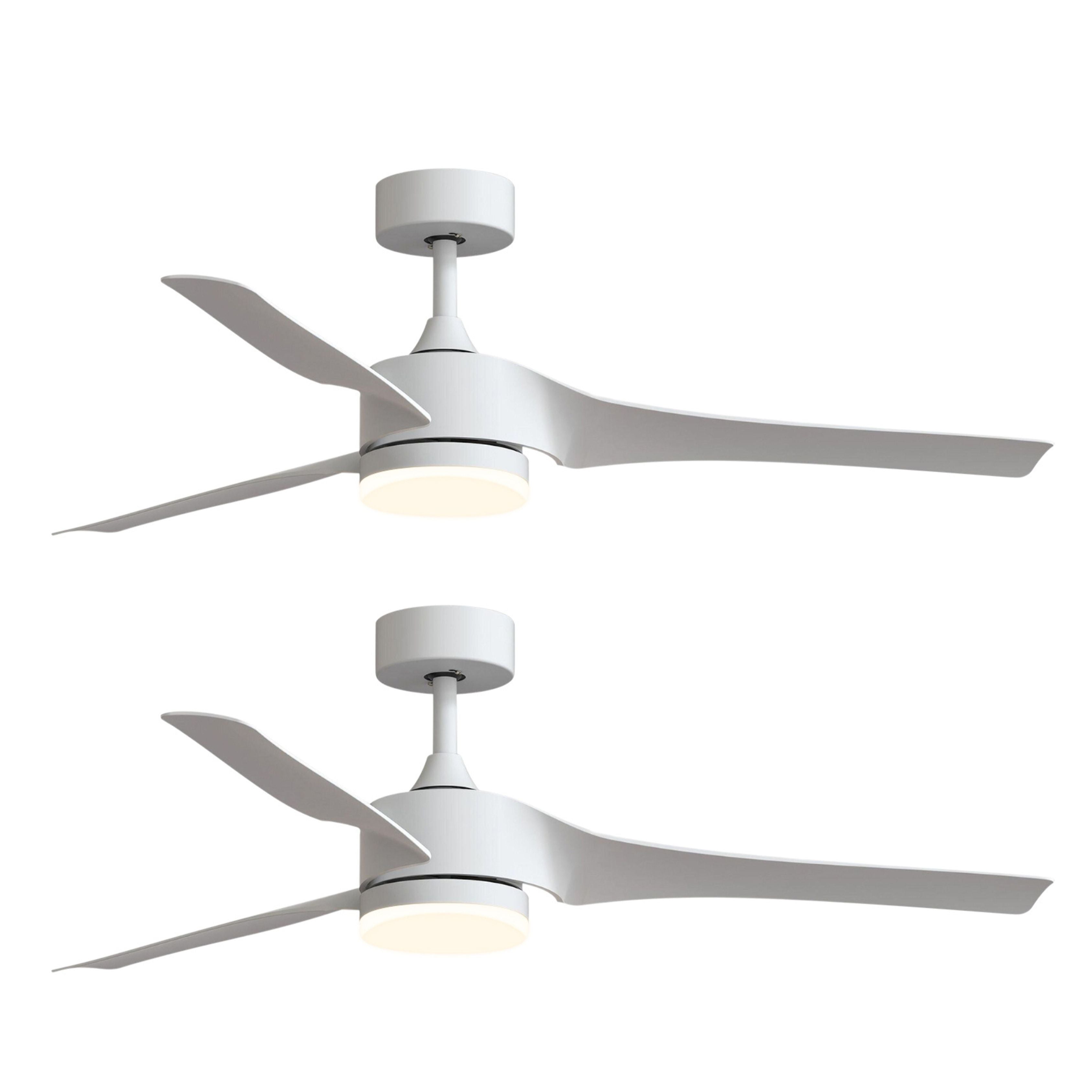 52 Inch Downrod Ceiling Fans with Lights and Remote Control, Modern Outdoor Indoor White 3 Blades LED Lights Smart Ceiling Fans for Bedroom, Living Room, and Patios (Set of 2)--1