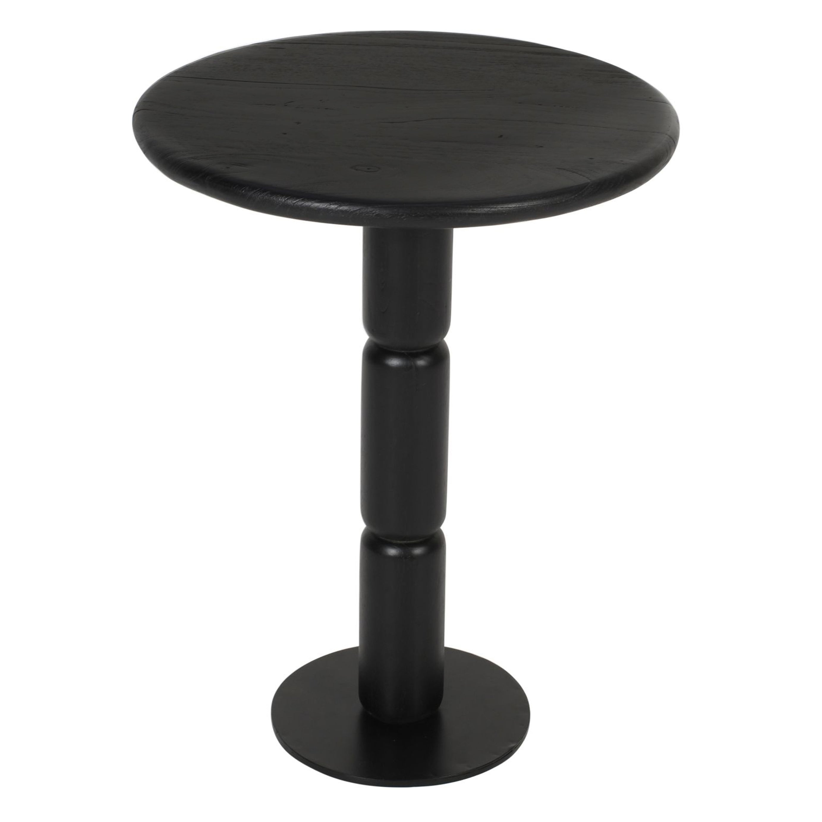 24 Inch Side End Table, Round Top with Turned Pedestal Base, Handcrafted Sandblasted Matte Black--1