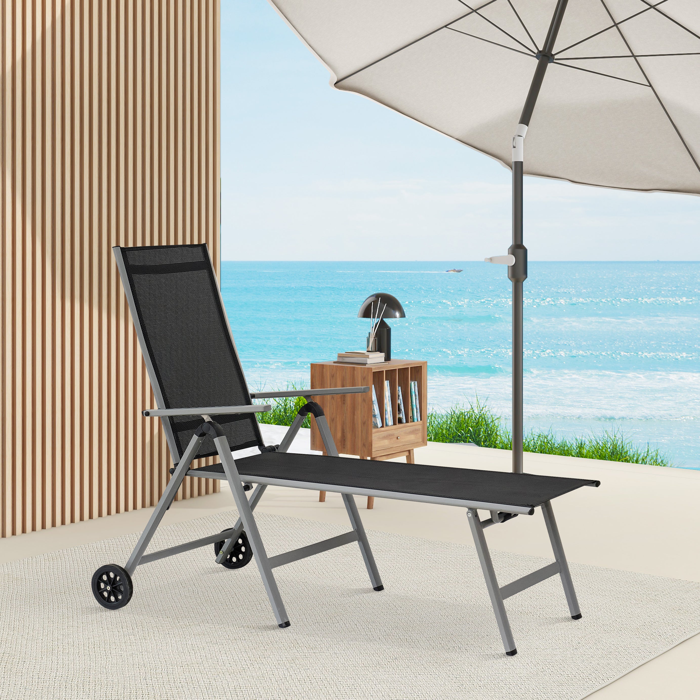 Outdoor Chaise Lounge Chairs Aluminum Adjustable Chair with Wheels for Poolside Beach Patio Reclining Sunbathing Lounger, Grey--1