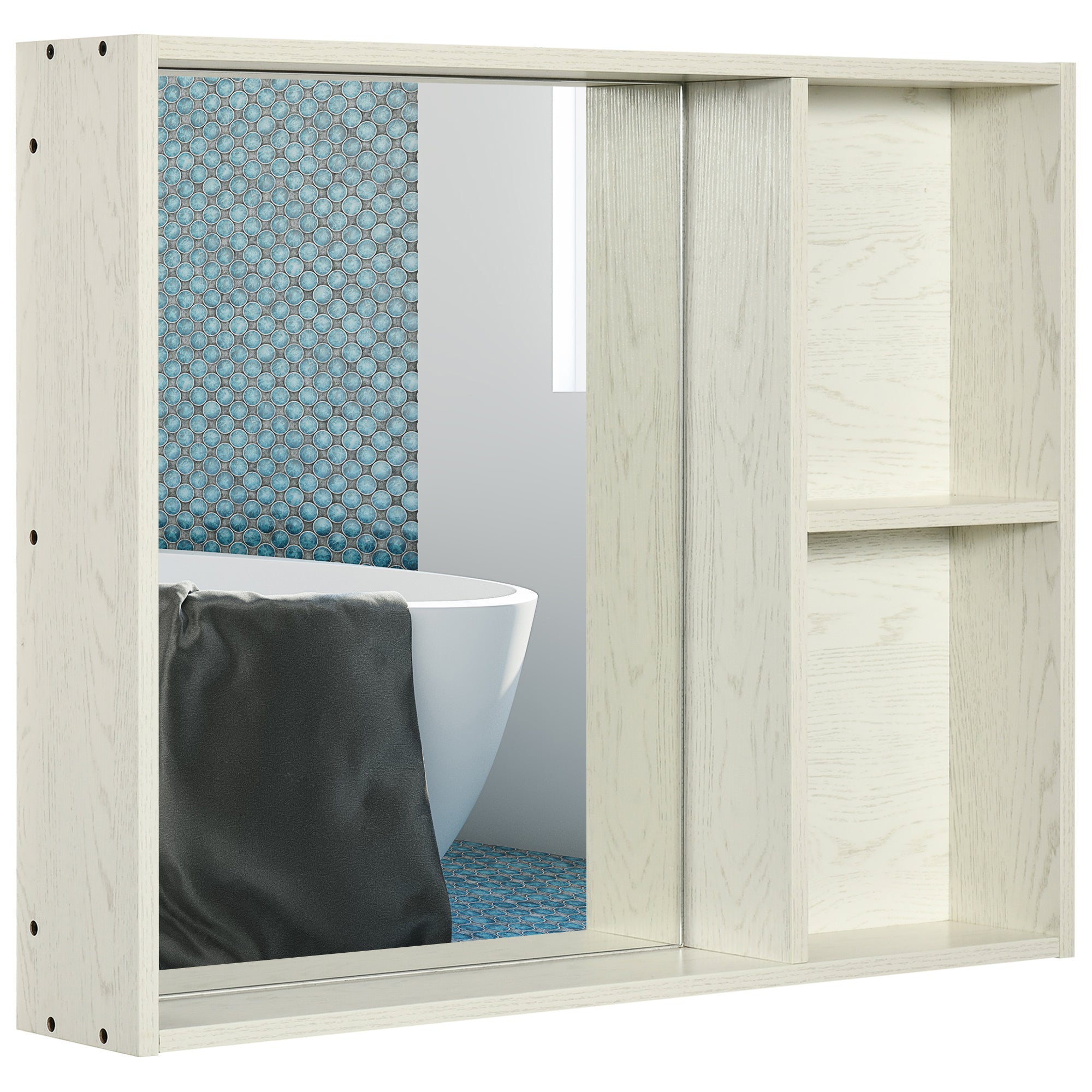 kleankin 31.5" x 25.5" Bathroom Medicine Cabinet with Mirror, Storage Shelf, Over Toilet Bathroom Cabinet Wall Mounted for Living Room and Laundry Room, White--1