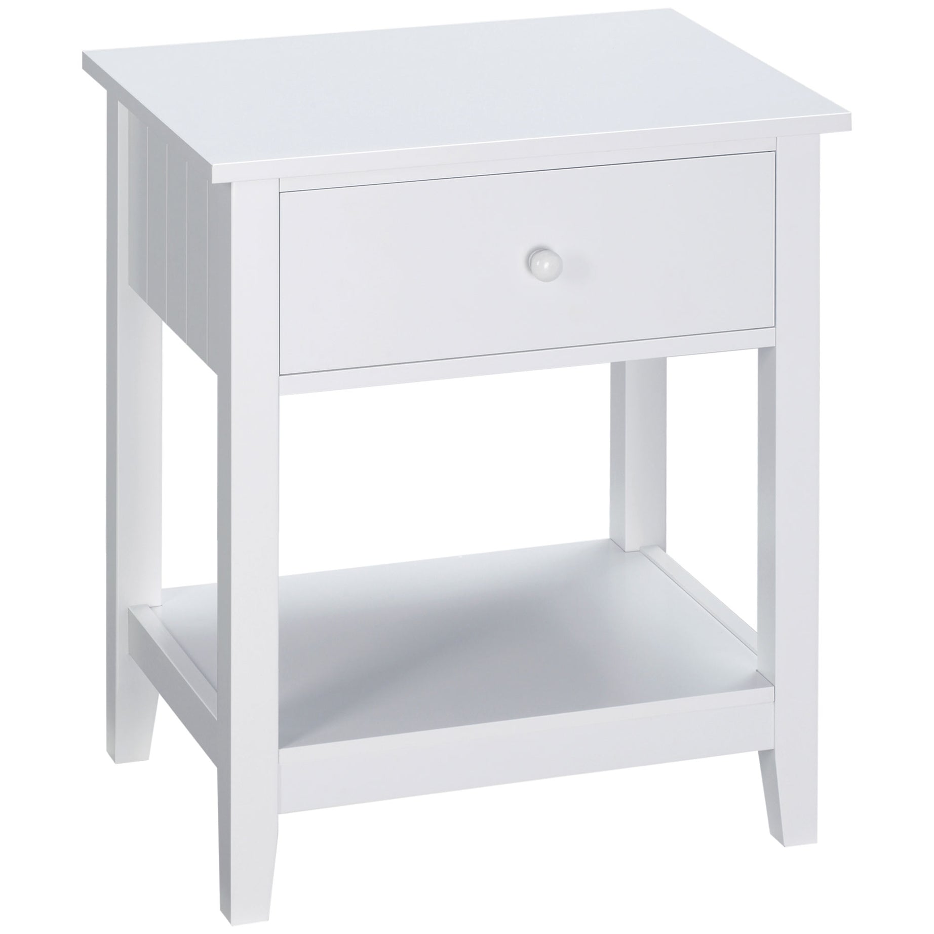 HOMCOM End Table, 2-tier Side Table with Drawer and Storage Shelf, Modern Beside Table for Bedroom, Living Room, White--1