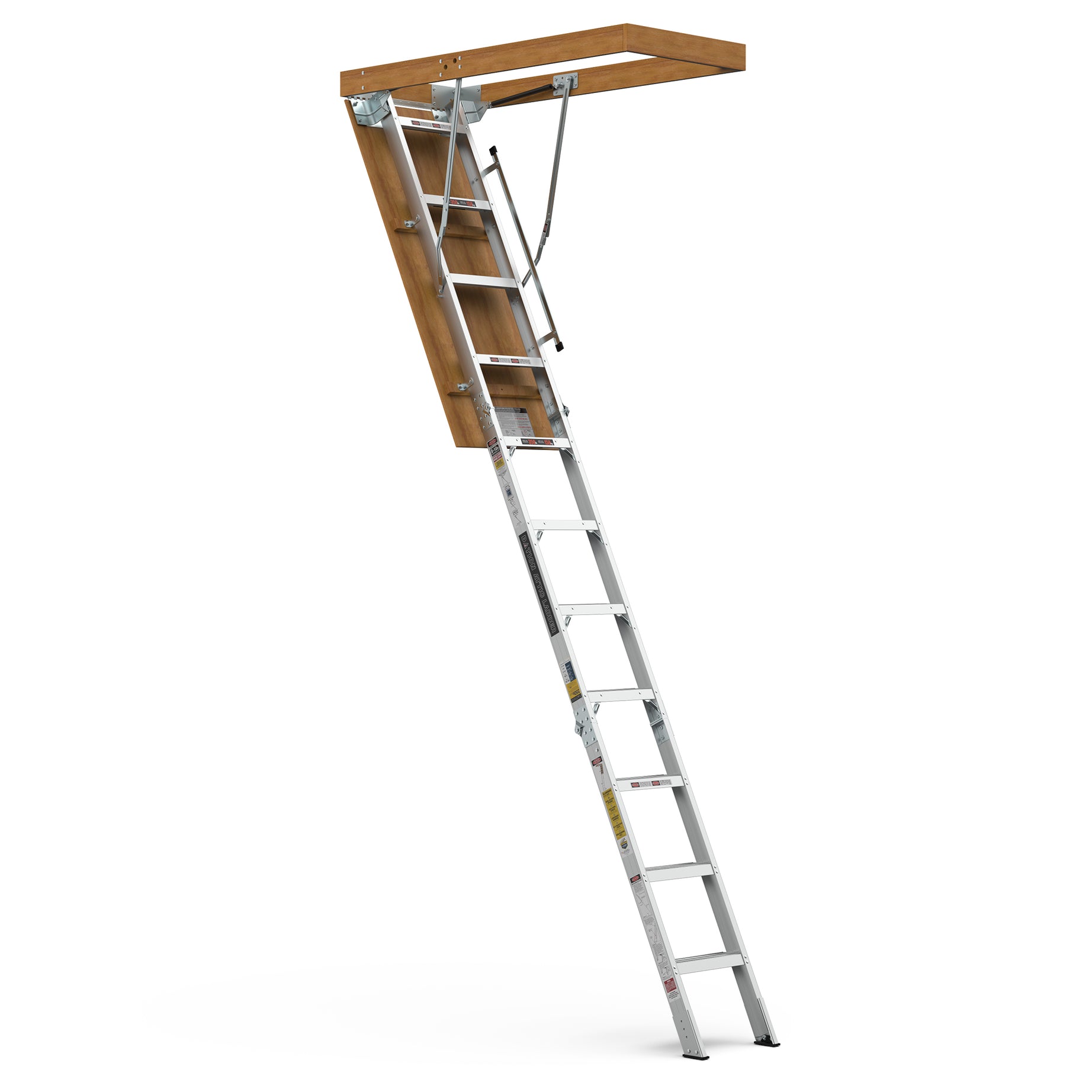 Household Aluminum Attic Ladder 25" x 54" ,375 lbs Capacity, 7'8"-10'3" Ceiling Height--1